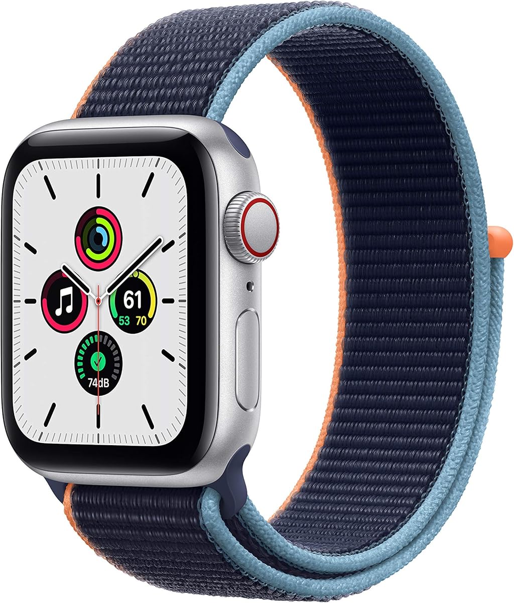 Apple Watch SE (GPS + Cellular, 40mm) - Silver Aluminum Case with Deep Navy Sport Loop (Renewed) : Electronics