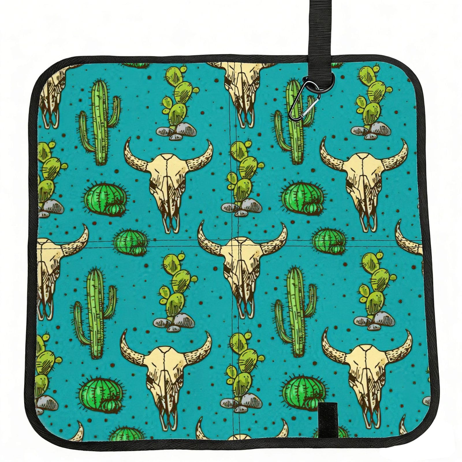 SDEGTHO Cute Cactus and Skull of Bull Printed Foldable Seat Pad with Closure, Lightweight Cushion for Airplane Travel Camping