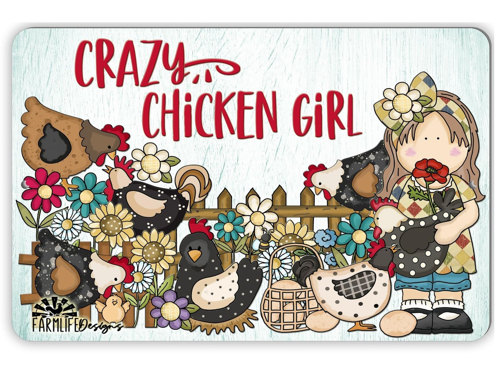 Crazy Chicken Girl | hens chickens roosters chicks | red brown 12"x8" aluminum s home decor