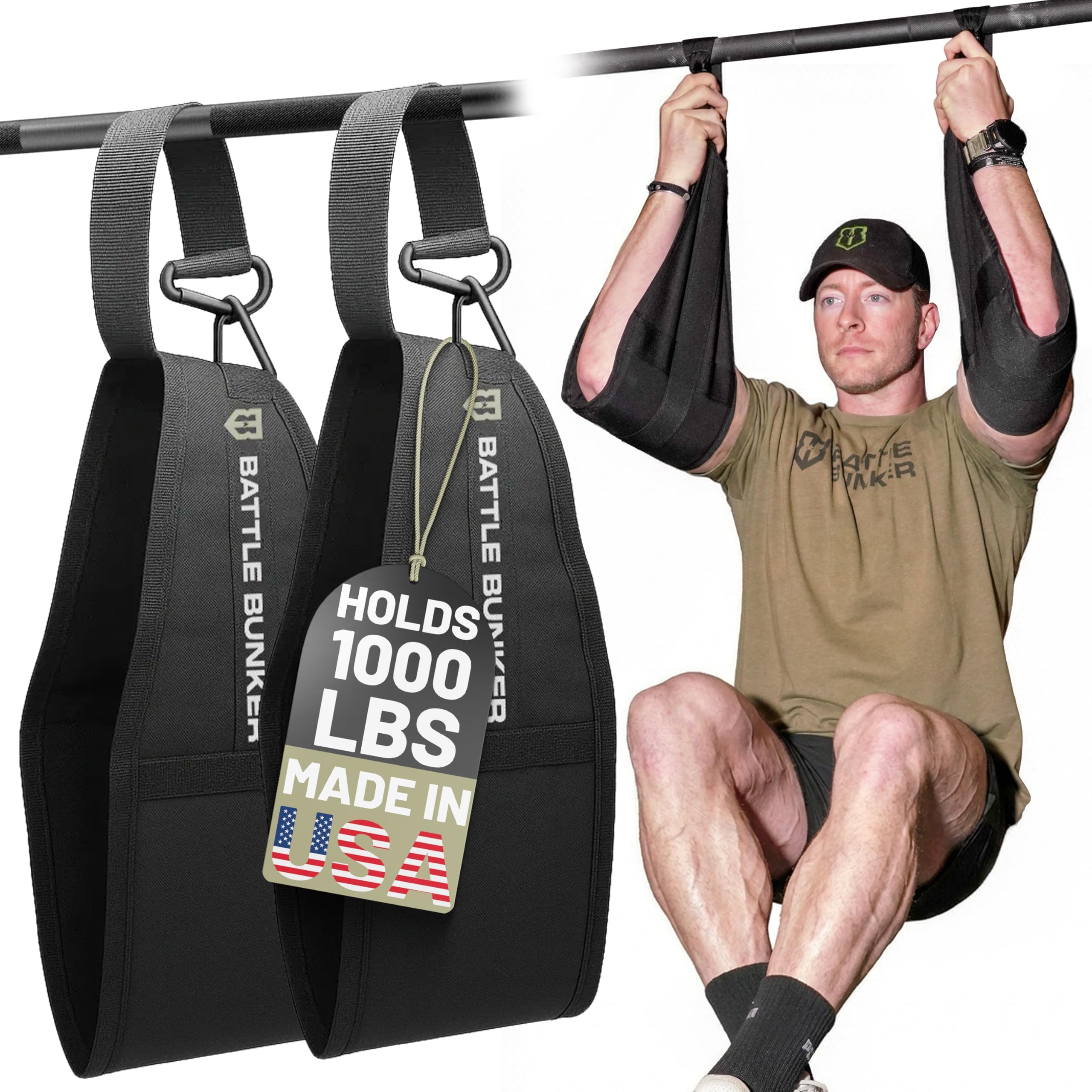Battle Bunker Hanging Ab Straps for Pull Up Bar - Durable Ab Straps for Core & Ab Workouts - Adjustable, Slip-Free Ab Arm Straps for Comfort & Stability - Supports Up to 1000lbs for All Fitness Levels