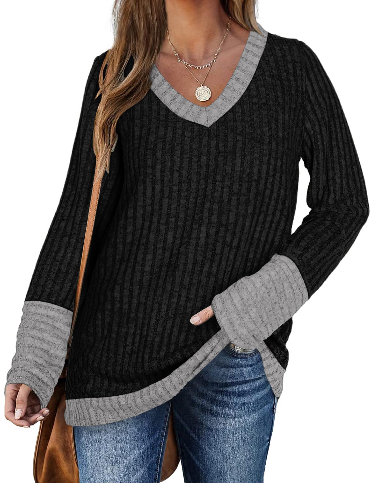 DUOEASE Felpa Donna Maniche Lunghe Casual A Manica con Scollo a V Leggeri l'inverno