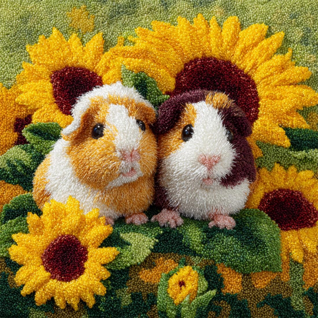 Kitquiver Animal Latch Hook Kits for Adults Guinea Pigs and Flowers Cross Stitch Pillowcase Making Kits,DIY Latch Hook Rug Kit Embroidery 17x17In