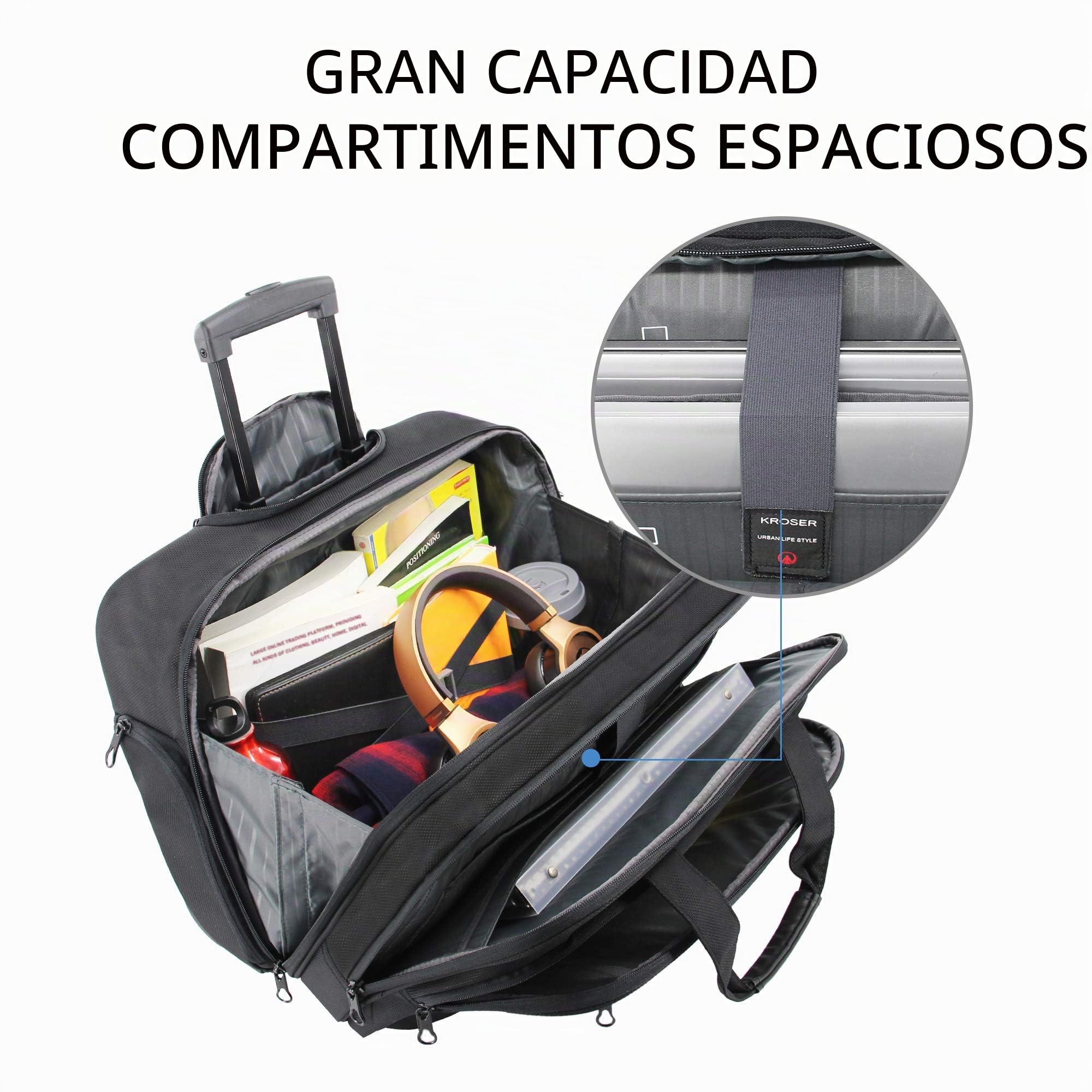 KROSER - Maletín con Ruedas portátil para Ordenador de hasta 17,3 Pulgadas Impermeable con Bolsillos RFID para Hombres/Mujeres Rolling Laptop Bag