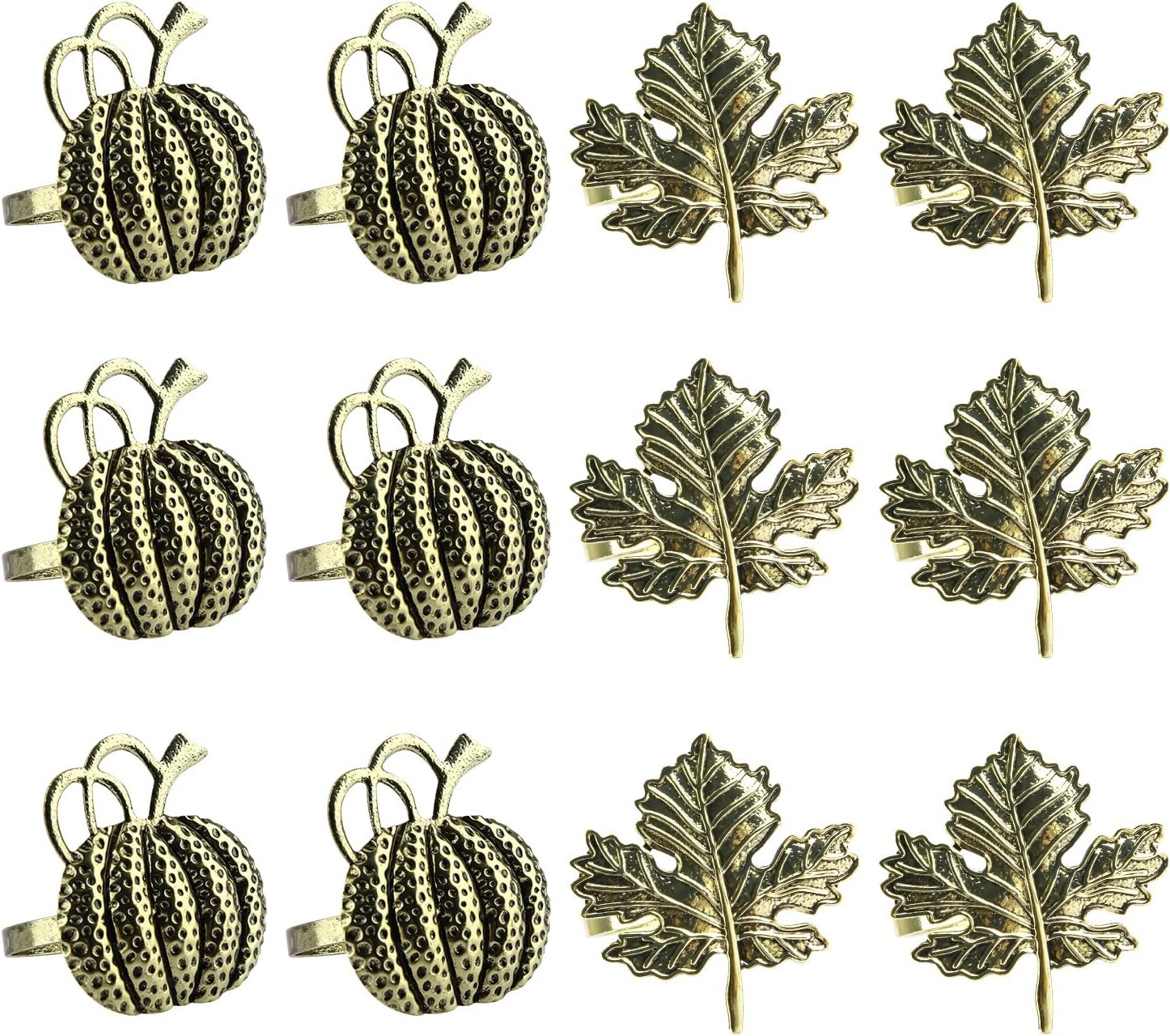 AIEX 12pcs Pumpkin Maple Napkin Rings, Holiday Napkin Rings Metal