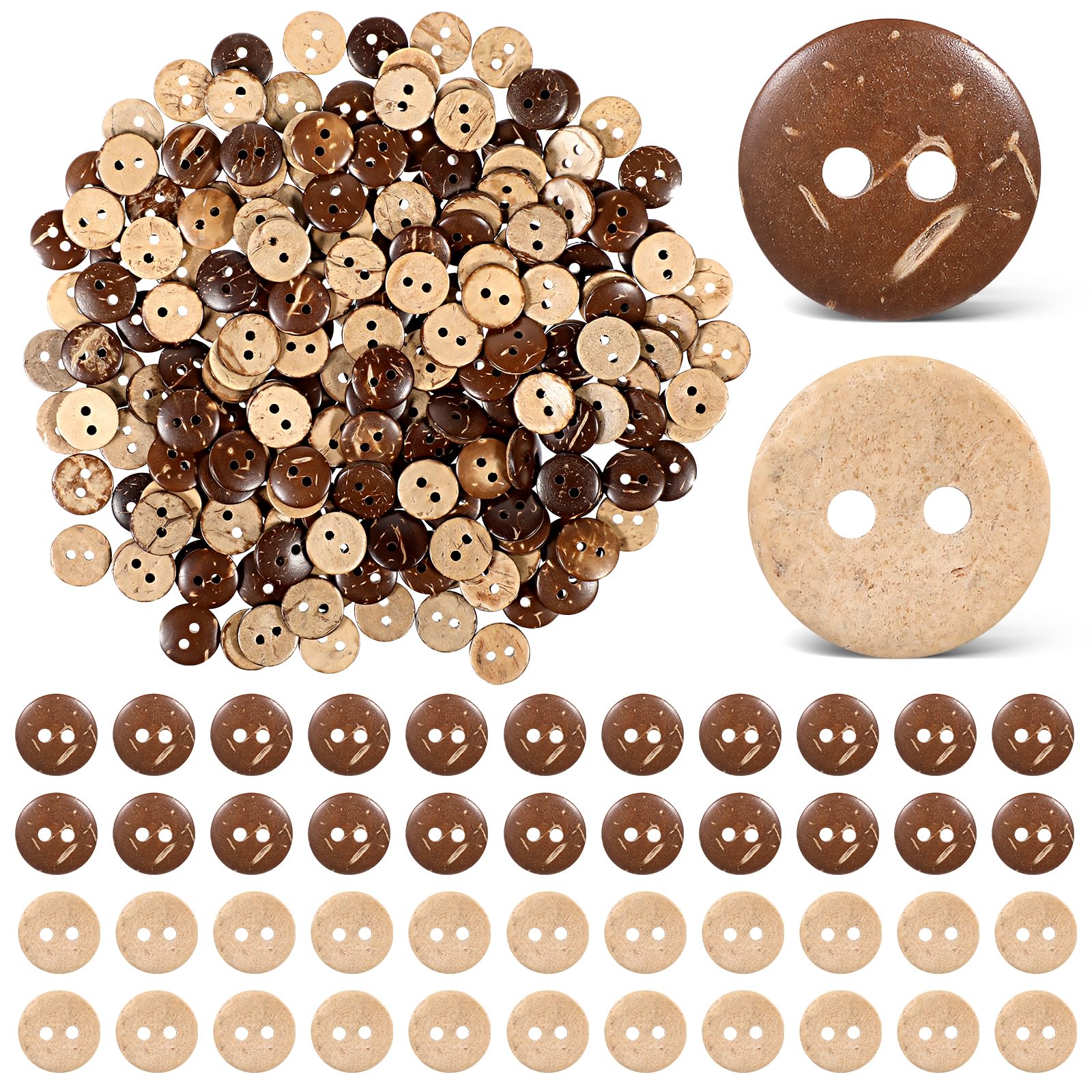 200 Pcs Coconut Shell Buttons, Sewing Wooden Buttons for Crafts, 1/2 Inch (12.5mm) Shirt Button 2 Hole Brown Coconut Button for Sewing Shirt Crochet Projects Crafts(2-Hole)