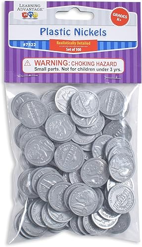 Miniatura 7 de LEARNING ADVANTAGE -7522 Níqueles de juego - Juego de 100 monedas de plástico - Diseñado y tamaño como moneda real de Estados Unidos - Enseña
