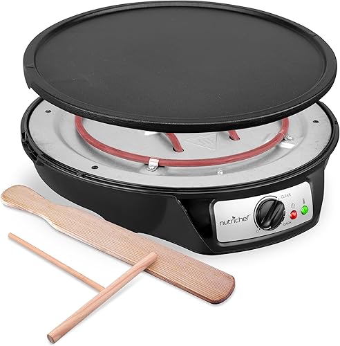 nutrichef Máquina eléctrica de crepas y plancha - Placa de cocina desmontable fácil de limpiar - Cocina crepes, tocino, tortillas y tortillas - Área