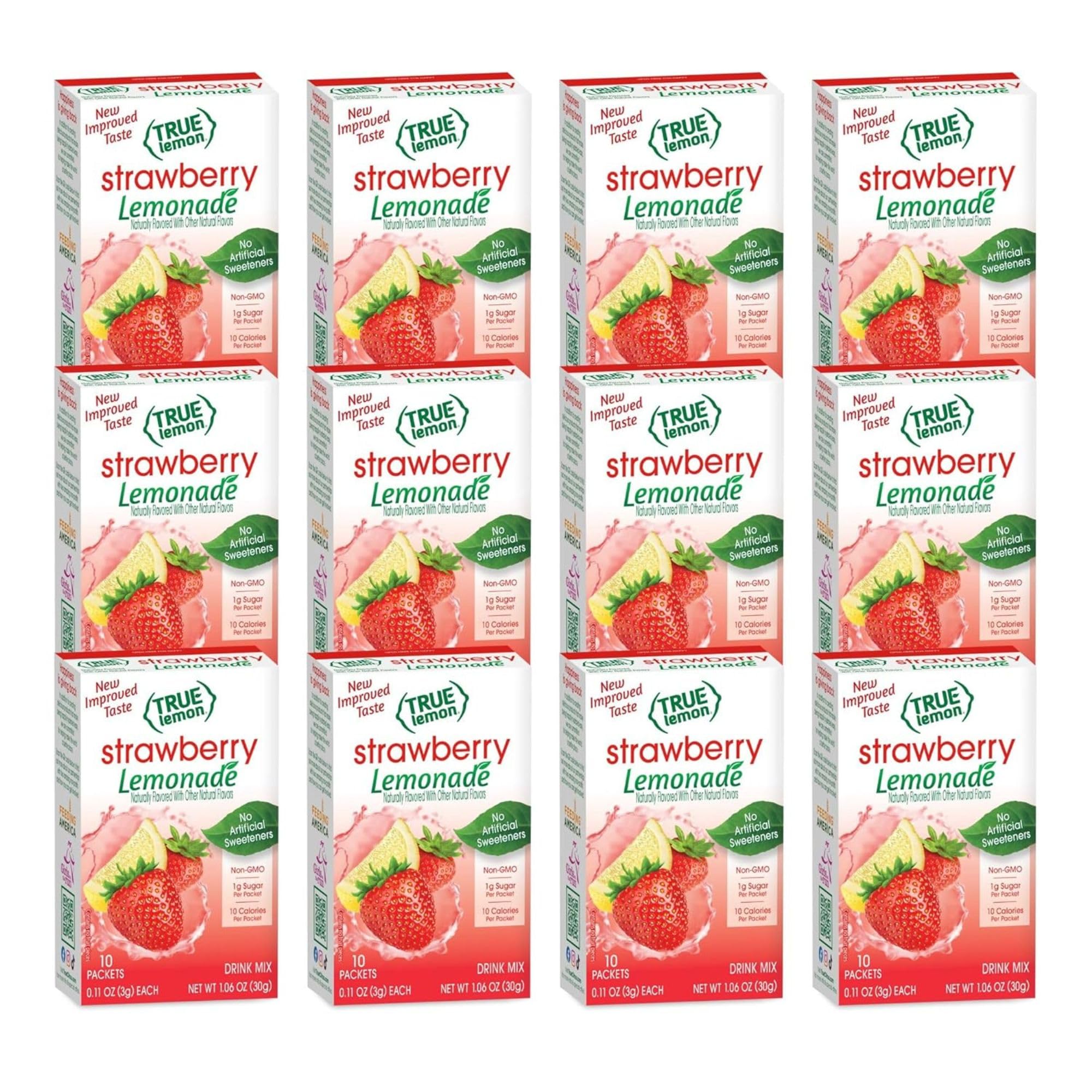True Lemon Strawberry Lemonade 10ct (Pack of 12) - Drink Mix - No Artificial Sweeteners, Low Calorie - Powdered Drink Mixes & Flavors - Water Flavor Packets & Water Enhancer with Stevia