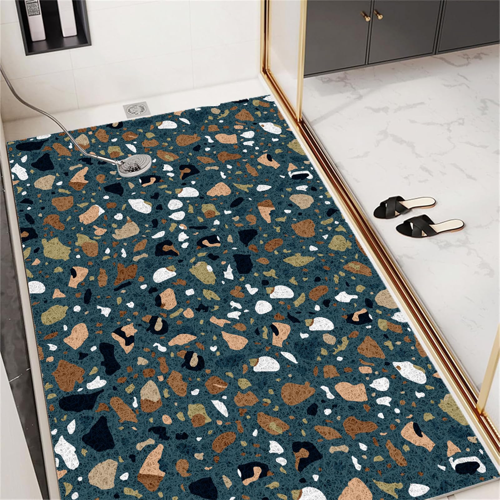 Alfombrilla de ducha antideslizante: 120 x 200 cm, alfombrilla de ducha de lufa para el interior, antideslizante, color verde azulado, negro, para ancianos, secado rápido