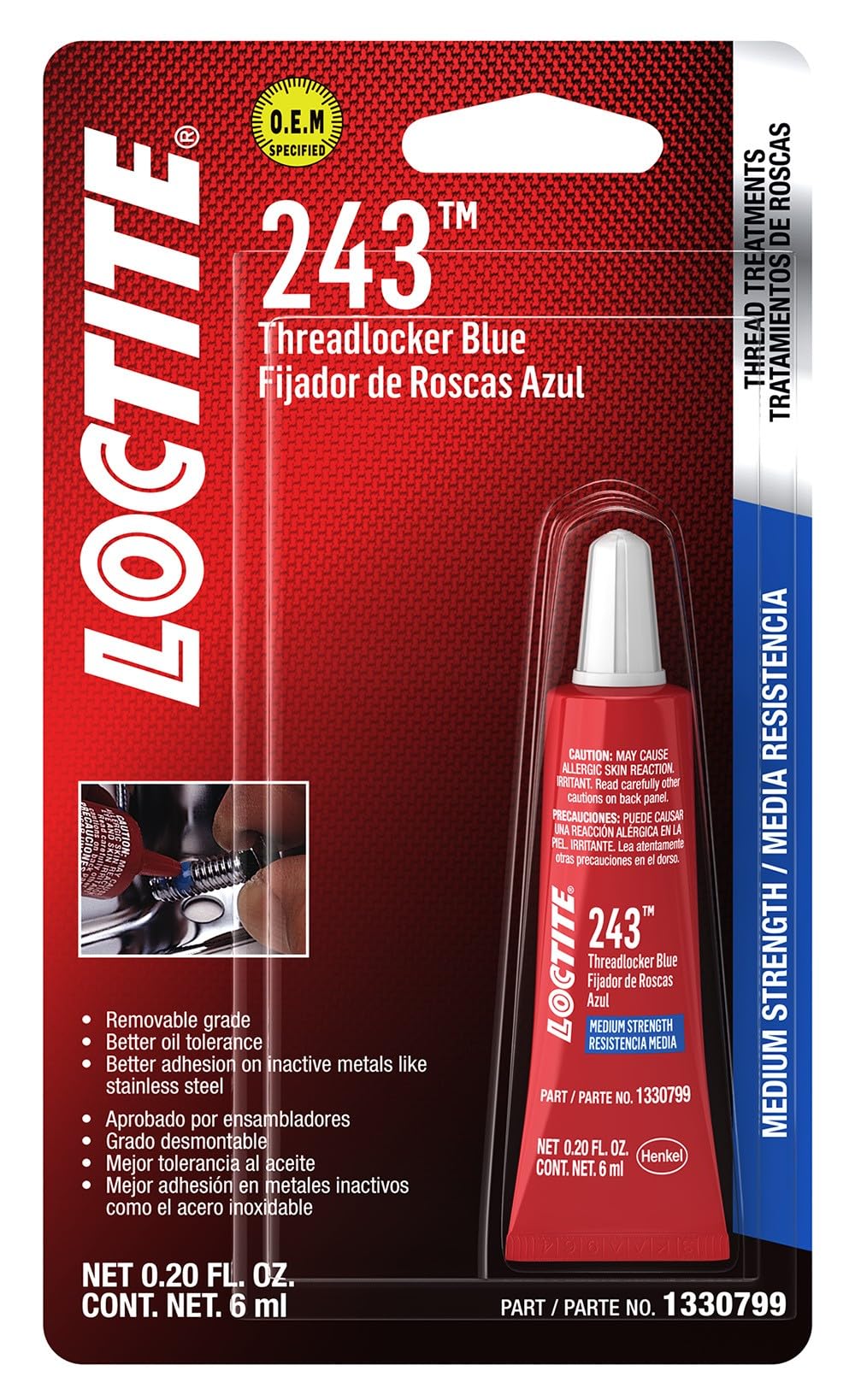 Loctite 1330799-6PK Blue Oil Resistant Threadlocker 243-6 ml Tube, (Pack of 6)-image-47