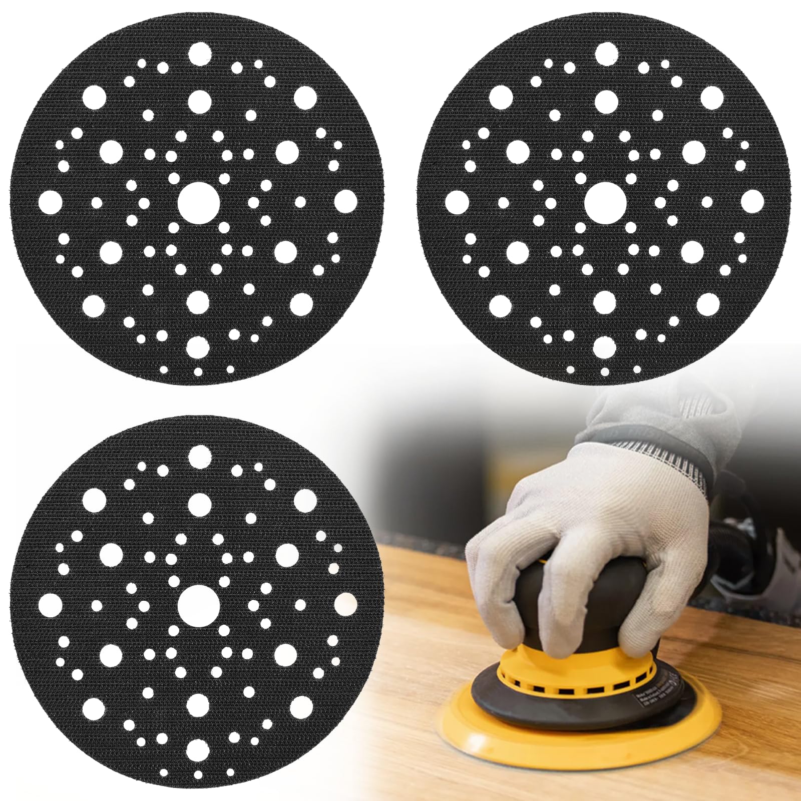 Schutzauflage Ø 150mm 70-Loch, 3 Stück Schleiftellerschoner mit Klettverschluss, Kompatibel mit MIRKA 8295612111, Schutzpolster für Exzenterschleifer, Polierteller Schutzmatte für Schleifteller