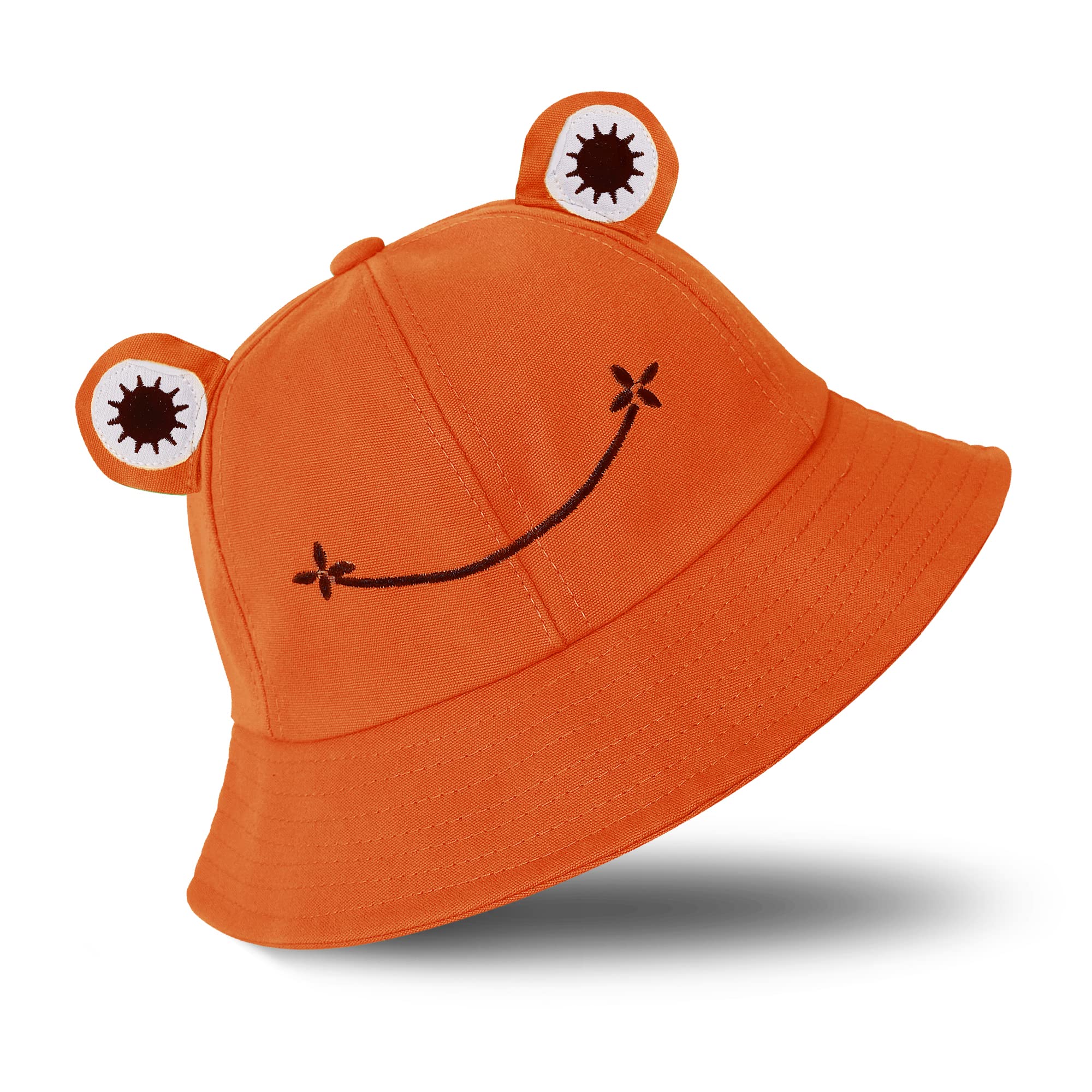 SAOROPEB Frog Hat for Adult Teens, Cute Frog Bucket Hat, Cotton Bucket Hat Funny Hat Fisherman Hat for Men Women, Orange, M