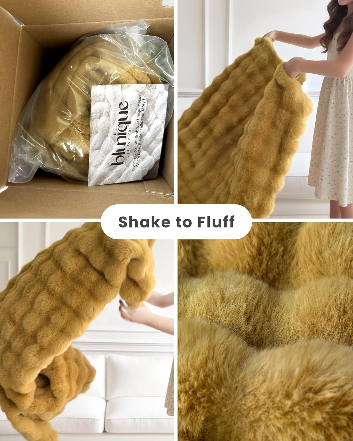 Ultra Soft Cozy Faux Fur Throw Blanket, Fuzzy Plush Thick Bubble Blanket, Oversize Luxury Fluffy Blanket for Couch, Sofa, Bedroom, and Living Room,50x60 Inches, Dark Yellow - Image 4