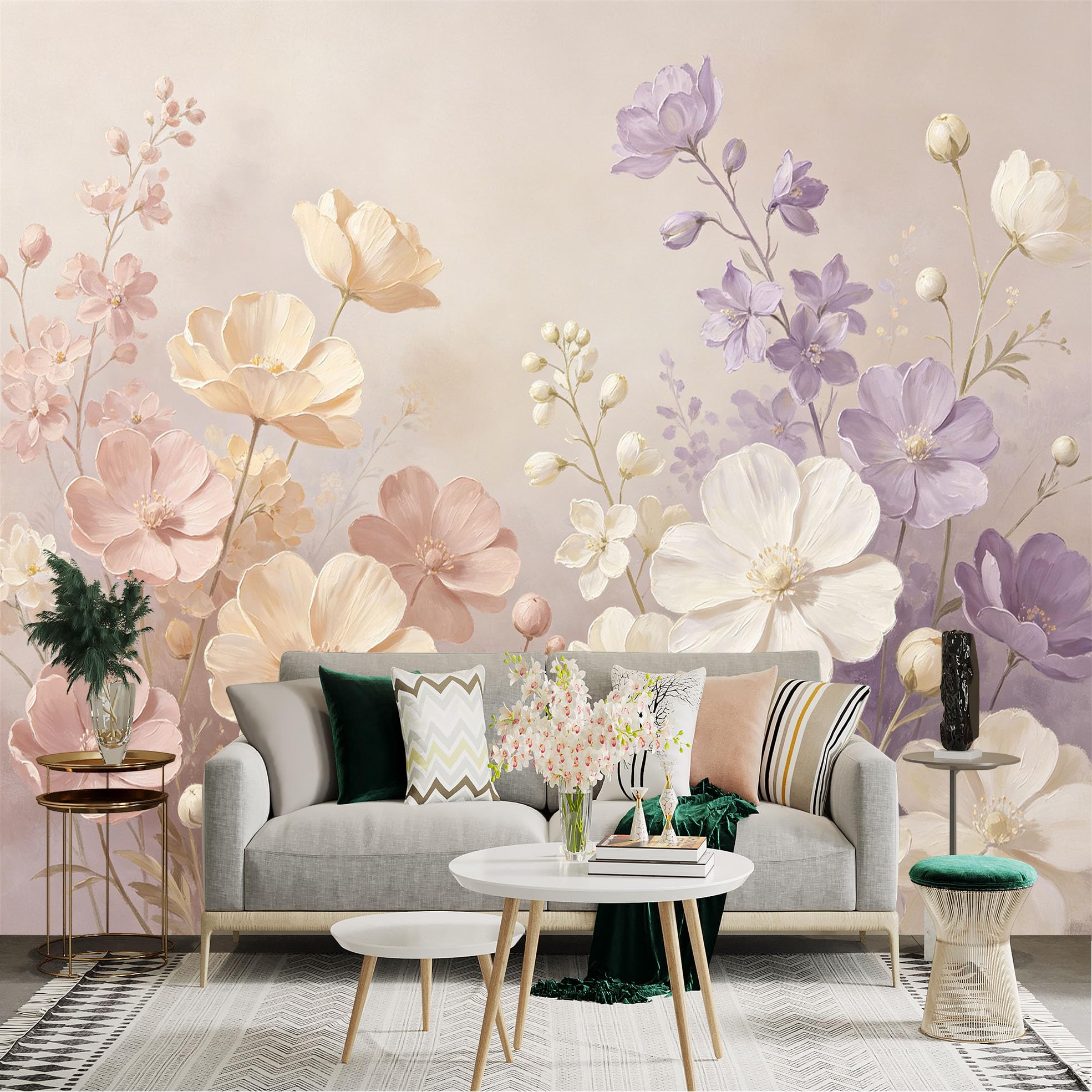 Lnzczhyre Dbh260521821 Custom Size Wall Sticker Mural， Soft Pastel Watercolor Flowers， Aesthetic Floral Botanical Art， Dreamy Pale Blooms， Elegant Home Decor， For Wall Decoration， Peelandstick Wall Decals.