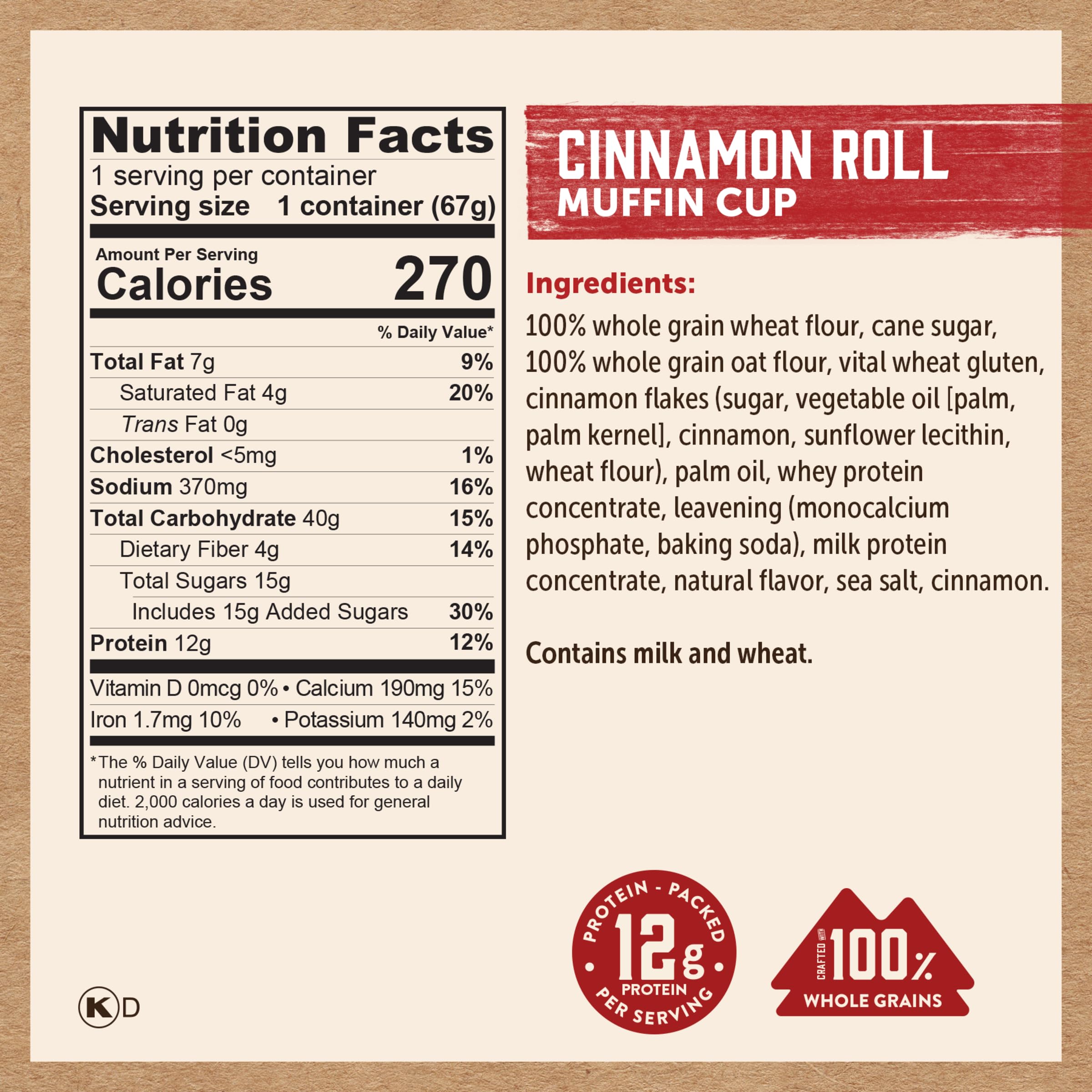 Power Cups Lot de 12 muffins à la cannelle – Muffins 100 % grains entiers et riches en protéines – Mélange pour muffins petit déjeuner à la cannelle, 65 g