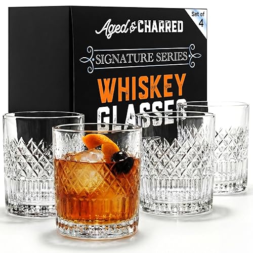 Aged & Charred Lead-Free Crystal Whiskey Glasses With Heavy Base