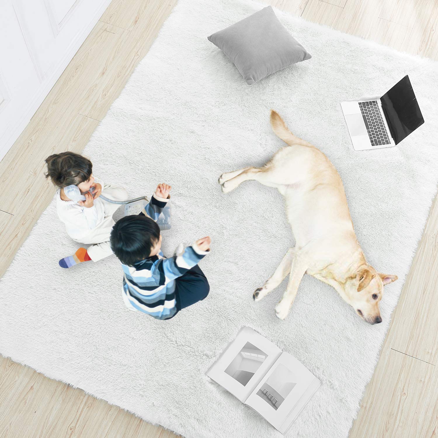 Small White Bedside Rug,15"X25",Chair Mat Under, Shaggy Door Mat for Entryway,Fluffy Area Rug for Bedroom,Furry Carpet for Kids Room,Fuzzy Plush Rug,White Carpet,Rectangle,Cute Room Decor — image 1