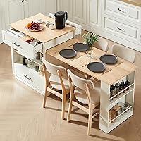 Vista 1 de ONBRILL Islas de cocina de 76 pulgadas con mesa de comedor extensible, mesa de isla de 2-6 para cocina, mesa de cocina móvil con almacenamiento
