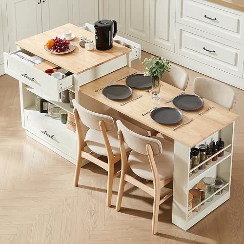 ONBRILL 76" Kitchen Islands with Extendable Dining Table, 2-6 Island