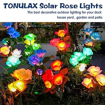 Solar Lights Outdoor Garden - 2 Pack Rose Solar Garden Lights With 7