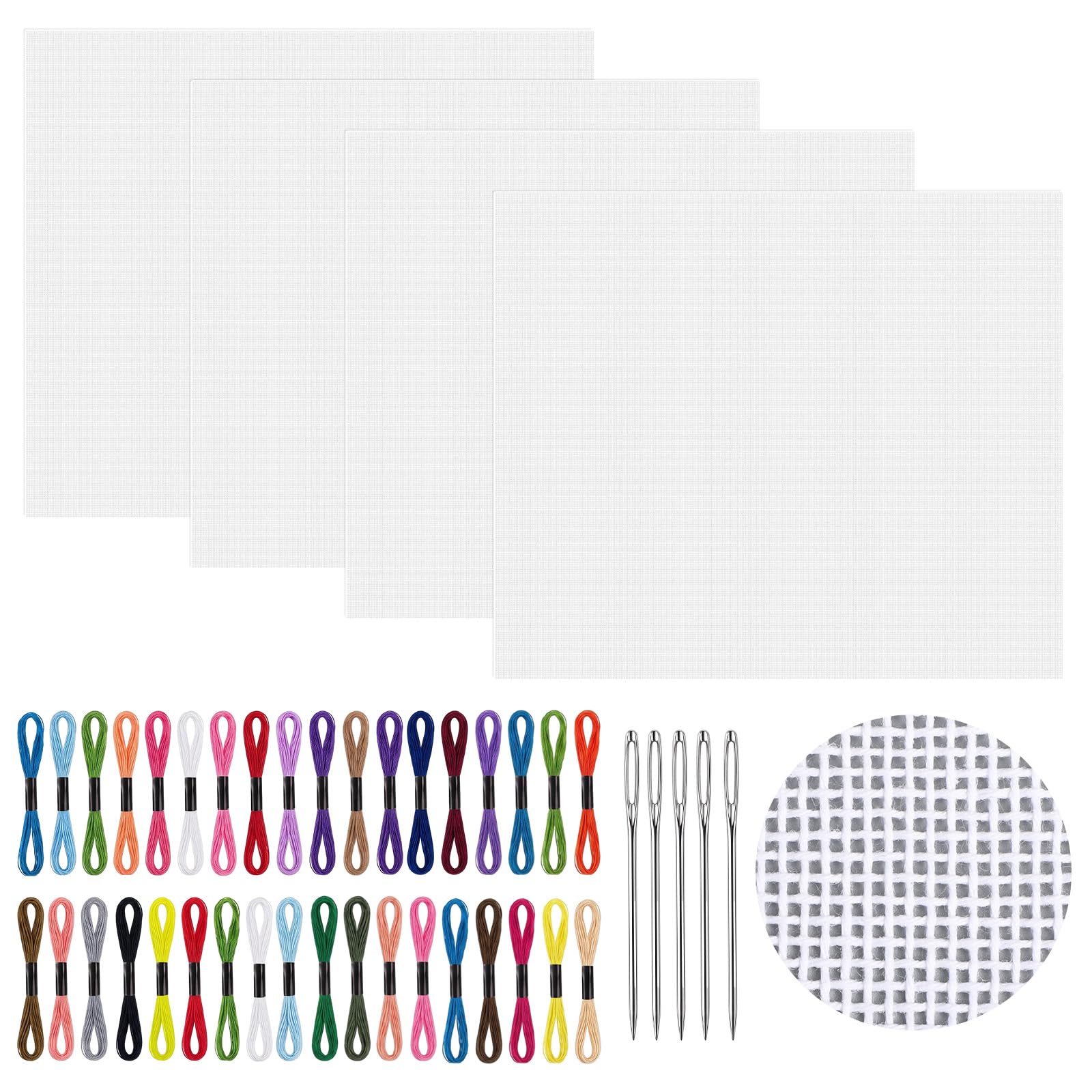 Zeyune Confezione da 4 kit di tela da ricamo con 13 maglie da 91 x 106 cm, grande tela da ricamo in cotone con 36 fili e 5 aghi, kit per principianti per lavori fai da te, decorazioni per la casa