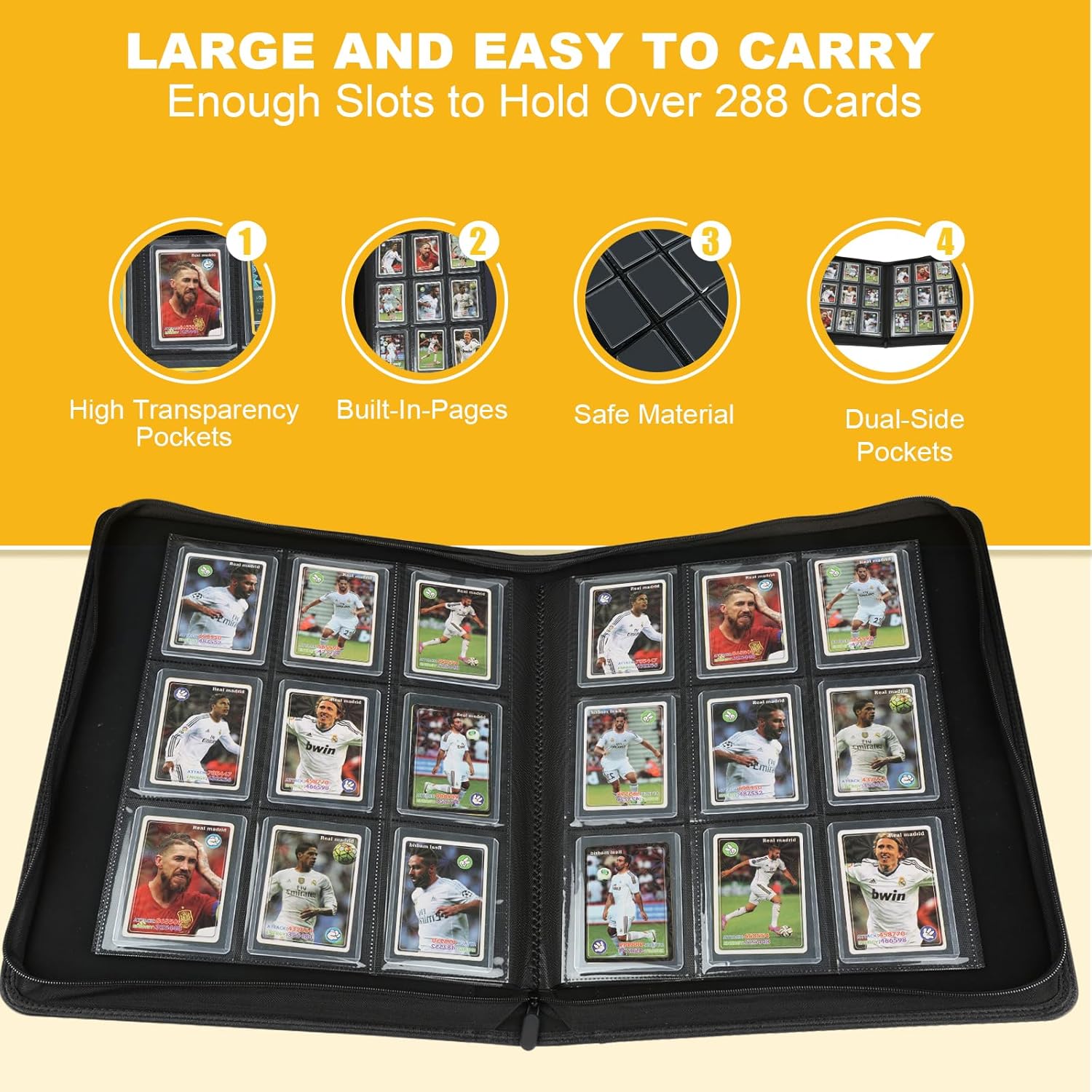 Toploader Binder,Toploader Hard Cases, 9-Pocket Pages Sleeves Hold up 288 Cards.Toploader Card Binder with Sleeves for “3×4” rigid，Card Holder(black)