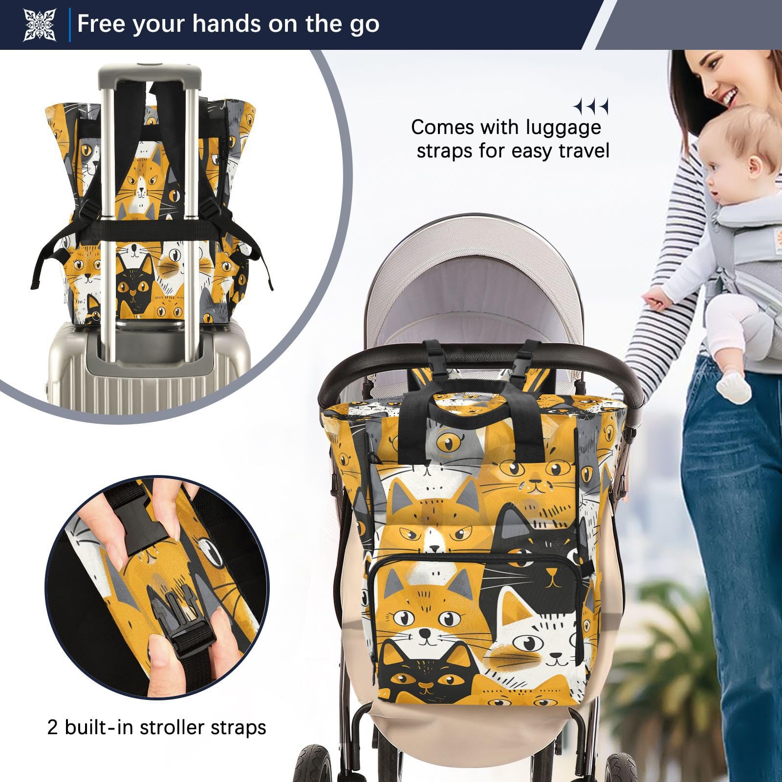Gatti D'oro Giocoso Capriccioso Borsa per Pannolini Zaino Grande Capacità Borsa Mamma per Viaggia All'aperto