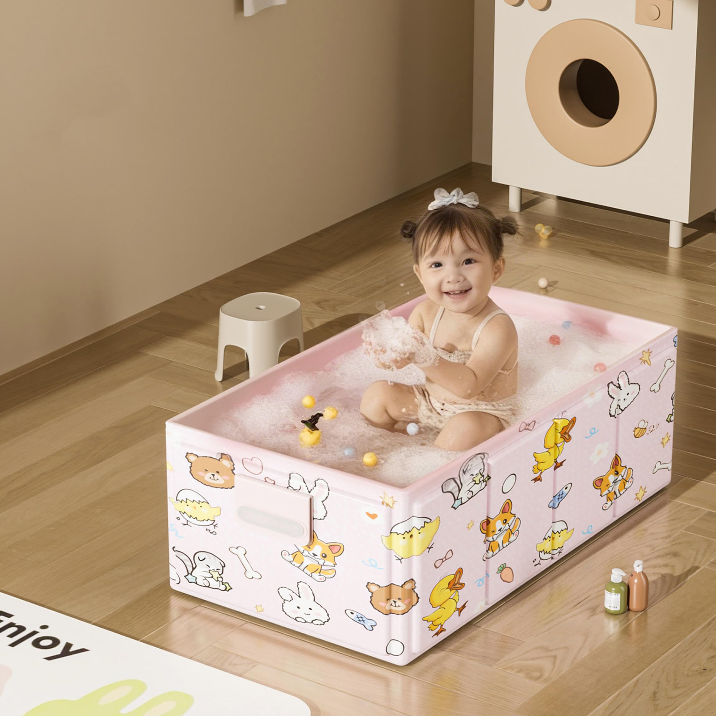 Bañera para bebés, Bañera plegable para bebés, para niños pequeños emergente fácil con base antideslizante, portátil de plástico engrosado para uso doméstico (amarillo)
