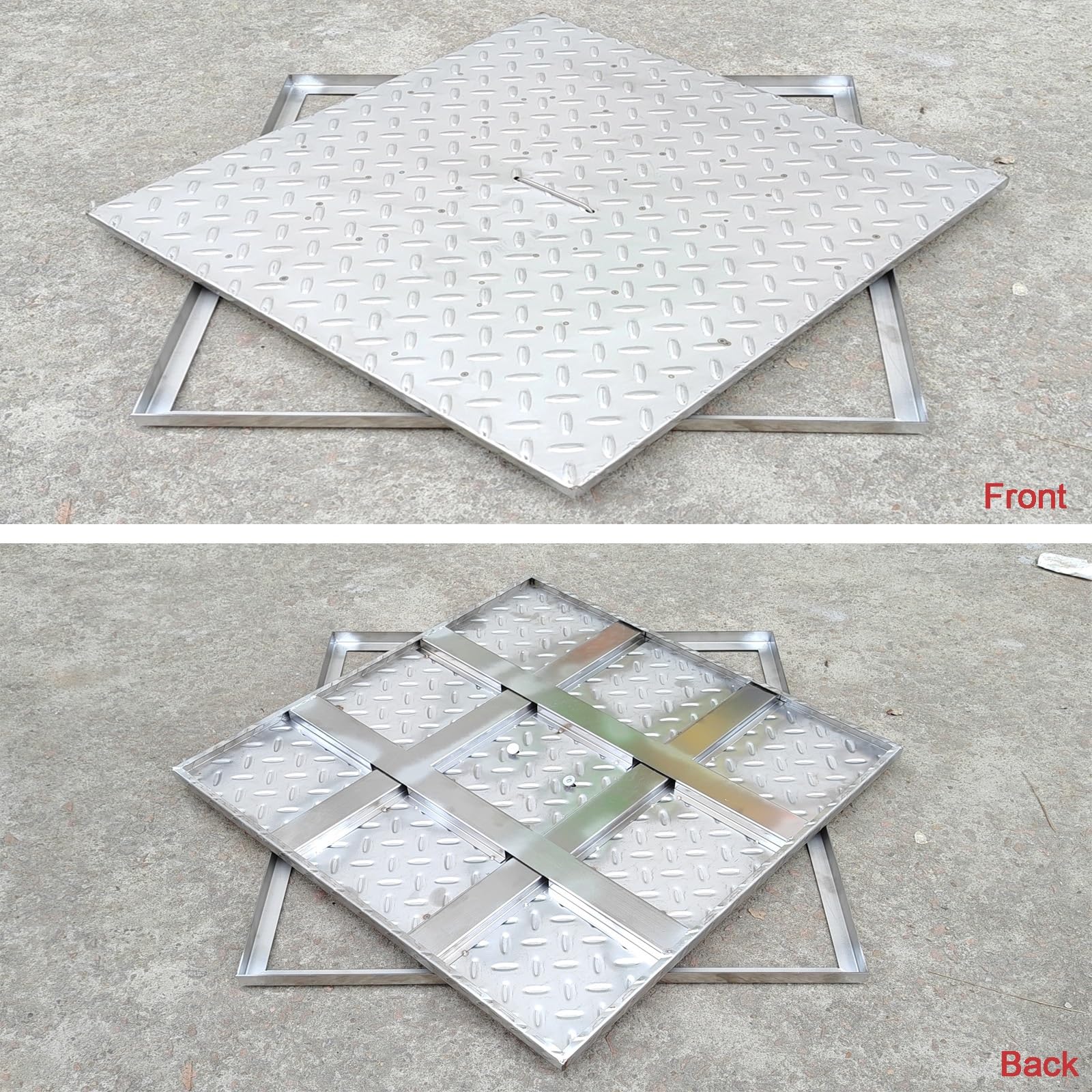 Tapa Arqueta, Cubierta y Marco de Boca de Acero Inoxidable, Cuadrada de Tanque Séptico con Asa de Cuero para Entradas de Vehículos, Patios y Jardines(80cm/31in)