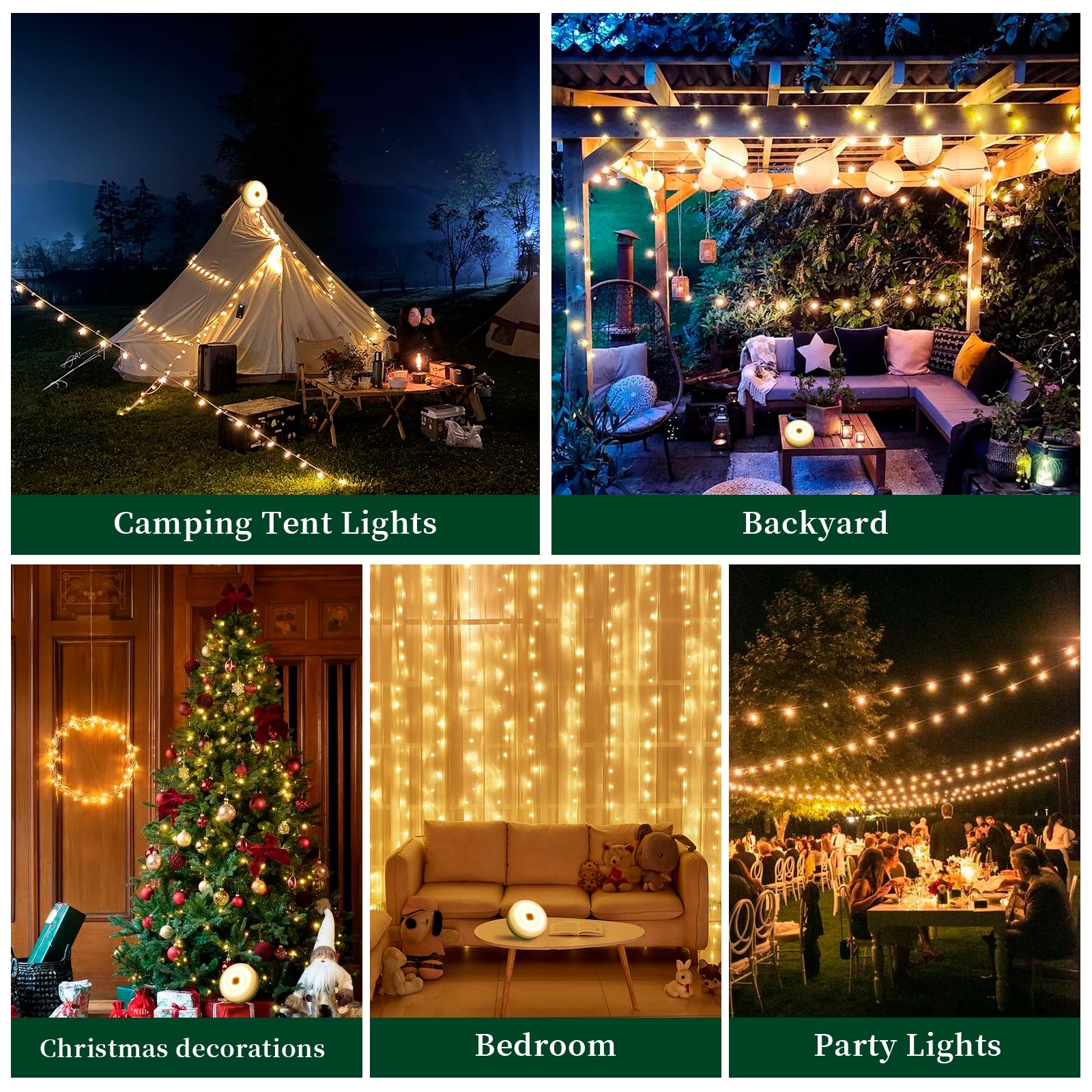 Solar Camping Lichterkette 150 LEDs, 33FT Outdoor Lichterkette mit 14 Beleuchtungsmodi & Timer, Wasserdicht & Wiederaufladbar, Campingausrüstung für Zelt, Hof, Garten, Wandern, Reisedekoration