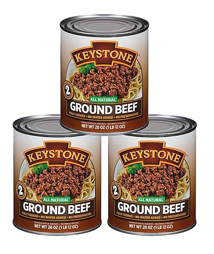 Keystone Meats All Natural Heat and Serve Carne molida de 28 onzas – Carne enlatada totalmente cocida – Listo para comer – 5 años de vida útil –