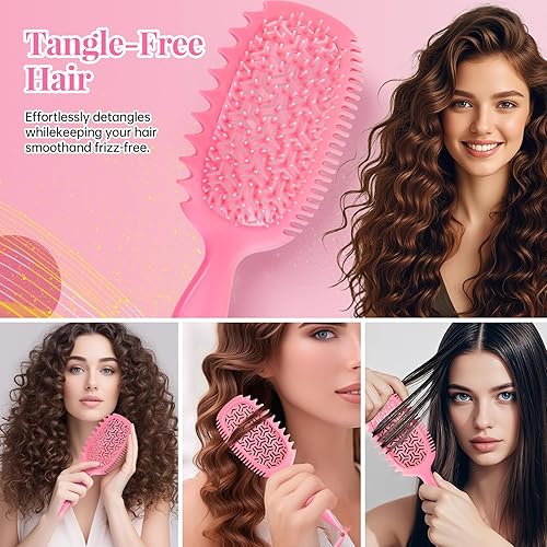 Miniatura 6 de Cepillo desenredante para cabello húmedo y seco, cepillo definidor de rizos, cepillo de rizos para cabello rizado húmedo para ducha y viajes, color