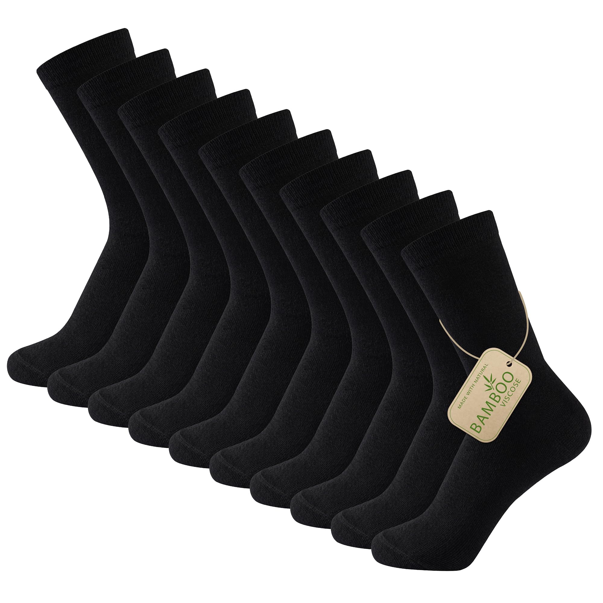The Essentials Wardrobe 10PK Mens Bamboo Blend Socks - UK 6-8.5/EU 39-42.5 - Black