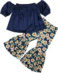 Toddler Baby Girls Off Shoulder Tube Top Sunflower Bell Bottoms