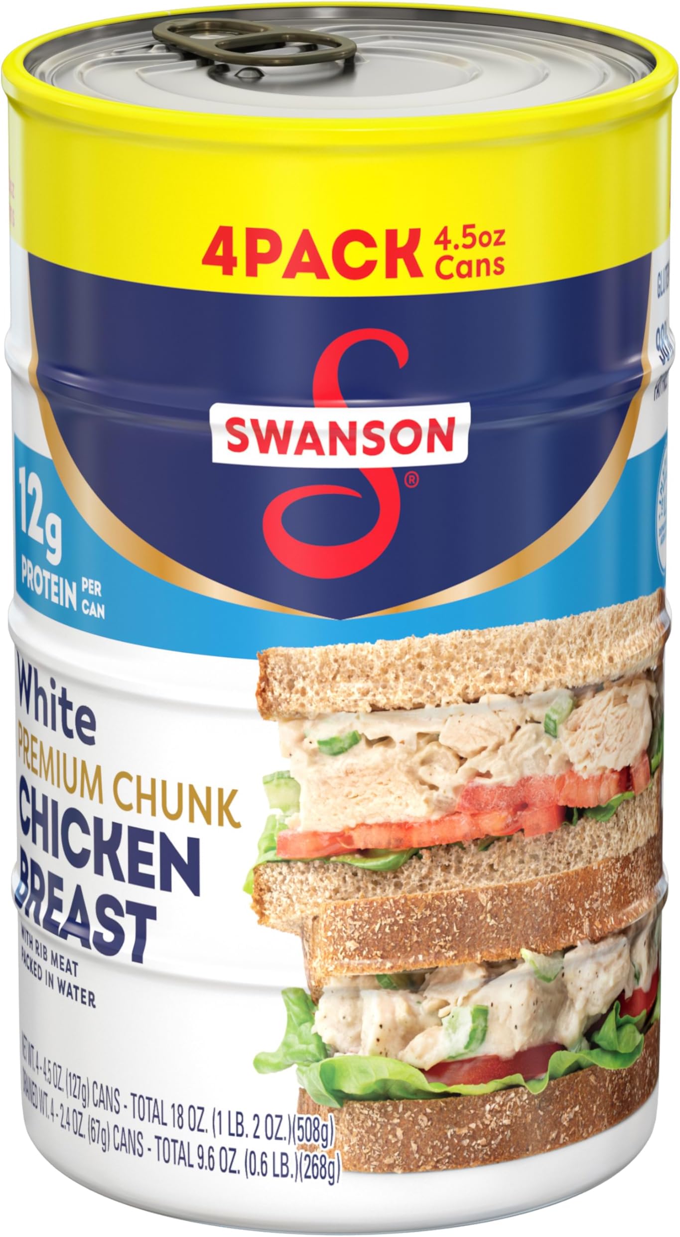 Swanson Premium White Chunk Chicken Breast, 4.5 Ounce Can, 4 Count