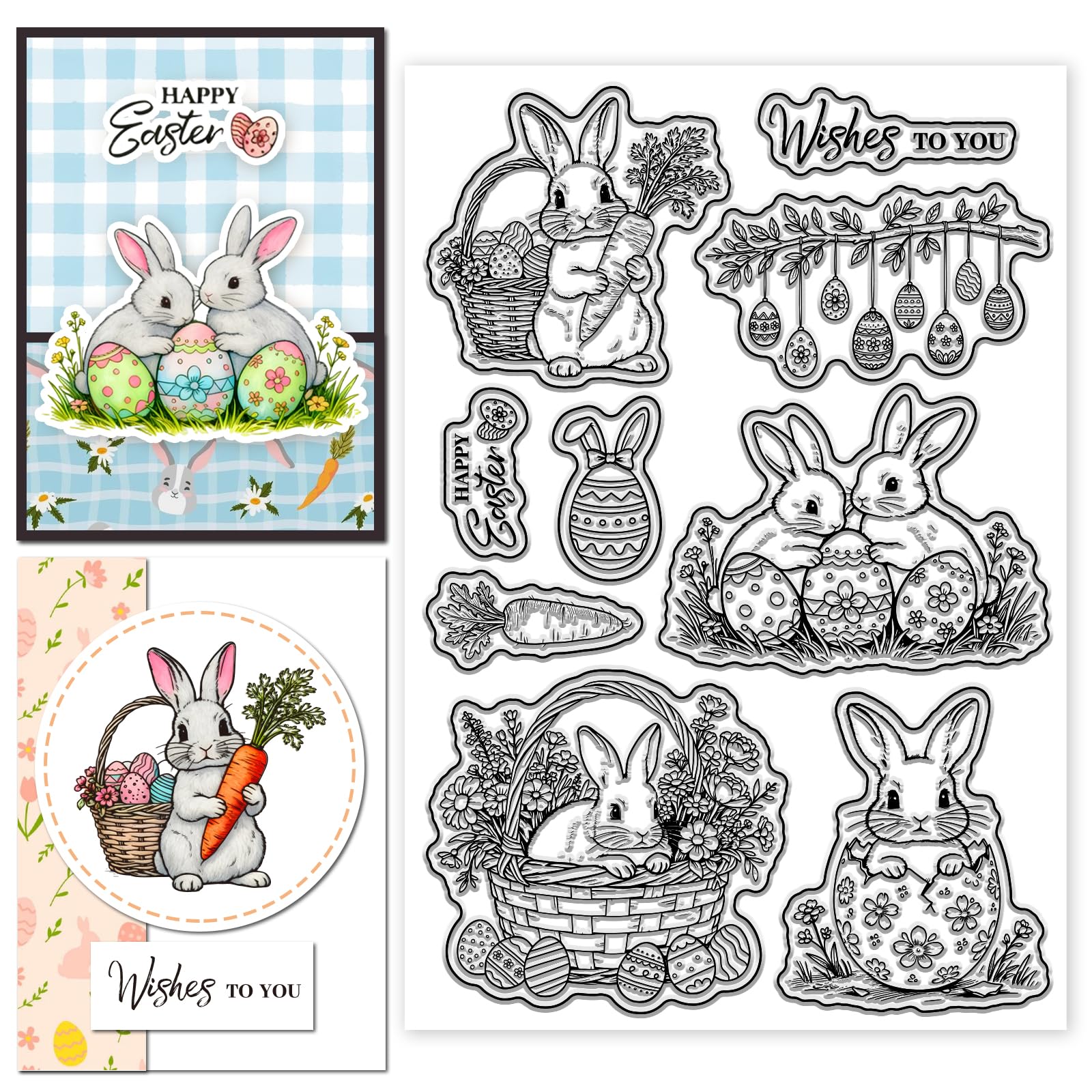 CHGCRAFT Easter Themed Bunny Eggs Clear Silicone Stamps 6.3x4.3 Inch, for DIY Scrapbooking Card Making Paper Craft Decor Easter Holiday Craft Supplies