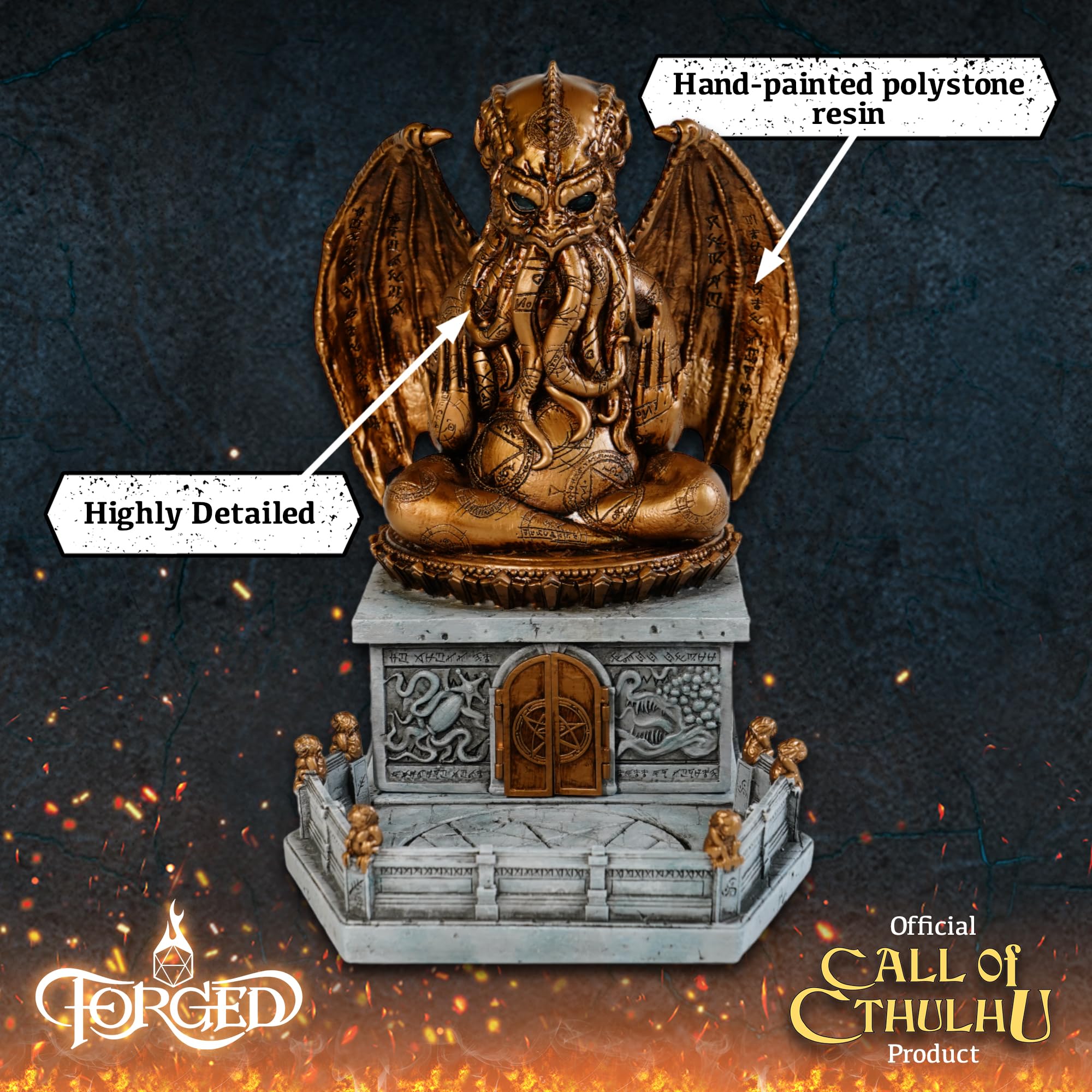 Forged Dice Co. Call of Cthulhu Idol - Torre per dadi in resina dipinta a mano e vassoio per rollare i dadi con luci a LED, compatibile con accessori DND e dadi poliedrici, con licenza Chaosium Inc.