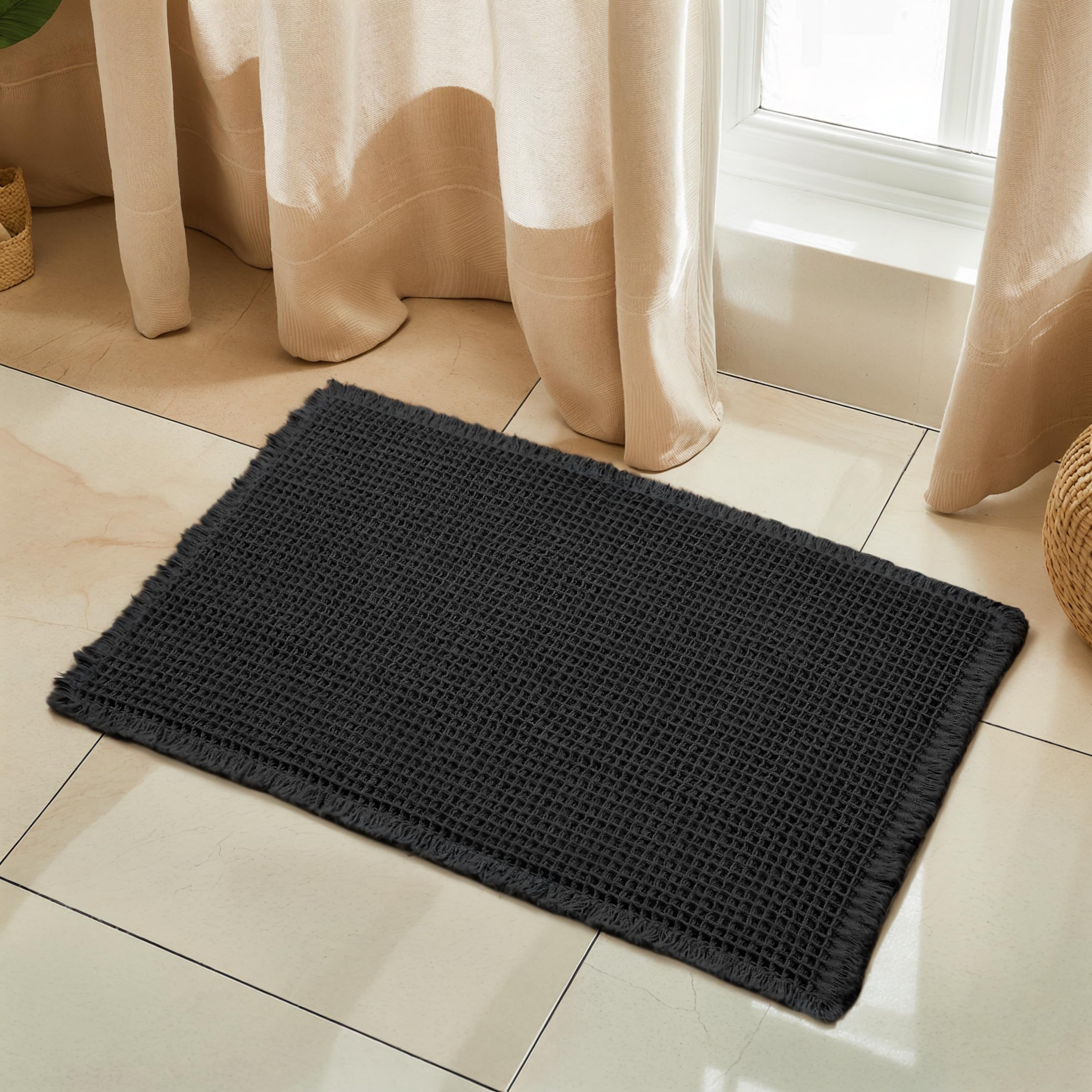 SUBRTEX Waffle Braided Bath Mat, 24" x 36" Soft Waffle Bath Rugs, Absorbent Non Slip Bathrooom Mats, Machine Washable Area Rug for Bathroom, Quick Dry