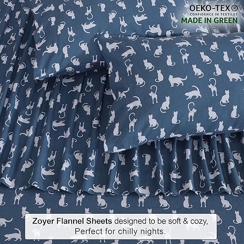 Miniatura 4 de ZOYER Juego de sábanas de franela tamaño King, 100 % algodón doble cepillado, bolsillos profundos de 16 pulgadas, transpirables y extrasuaves,