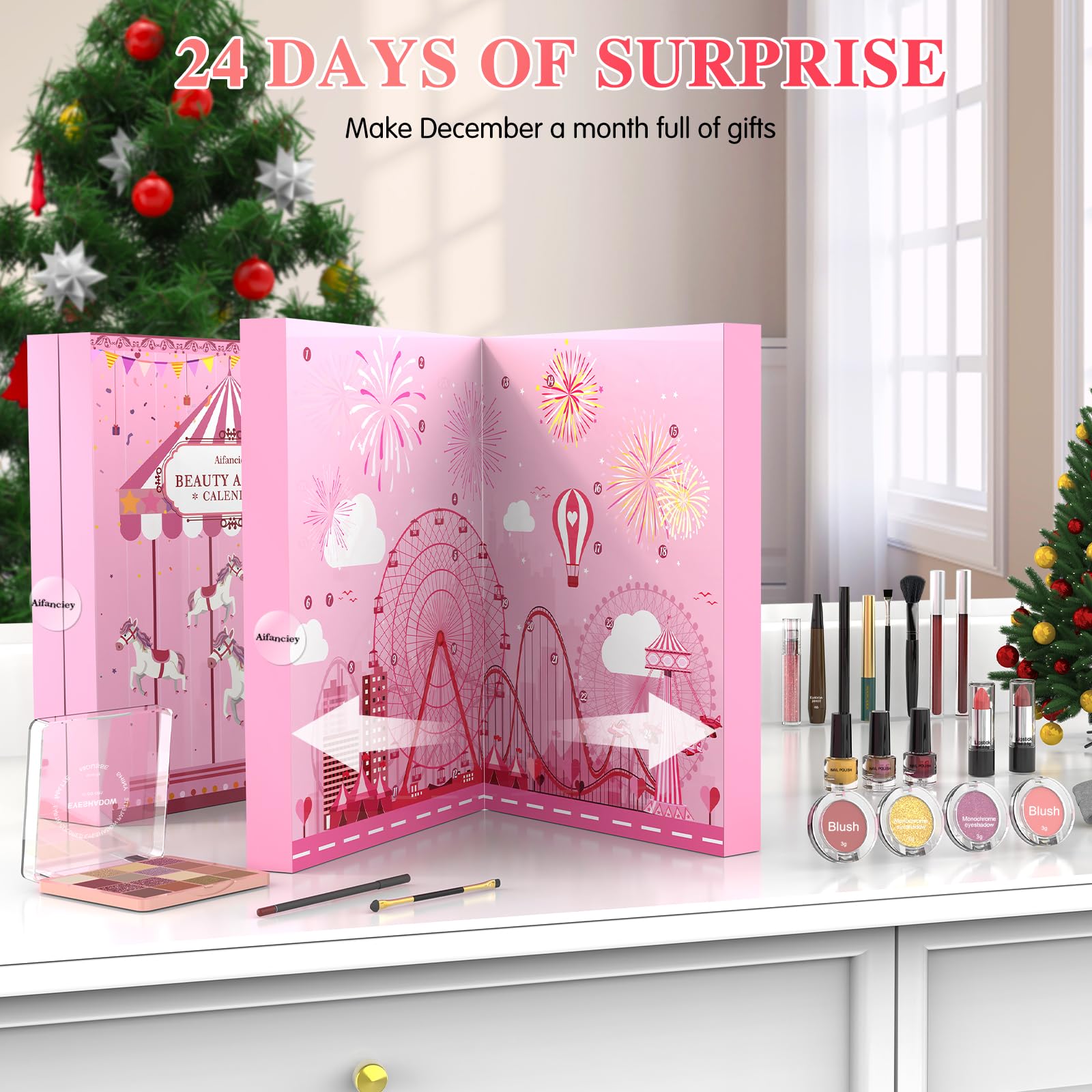 Aifanciey Calendrier de l'Avent 2025 Beauté pour Femmes et Filles,Maquillage Ensemble avec des Cadeaux Cosmétiques 24 excellents Produits de Beauté,Calendrier du compte à Rebours,Cadeau de Noël idéa