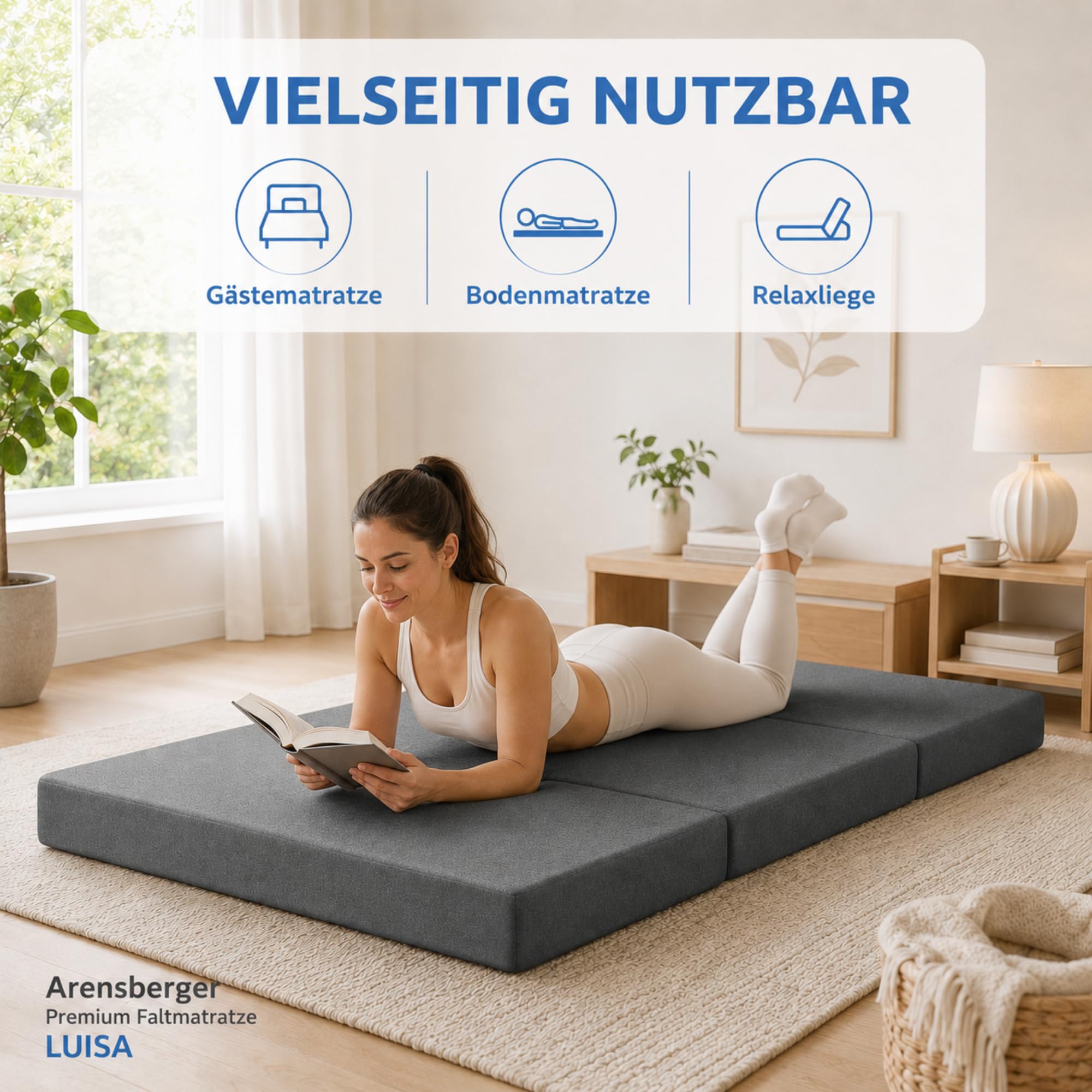 Arensberger Luisa Klappmatratze 140x200 cm | Gel Memory Foam, 15cm, OekoTex