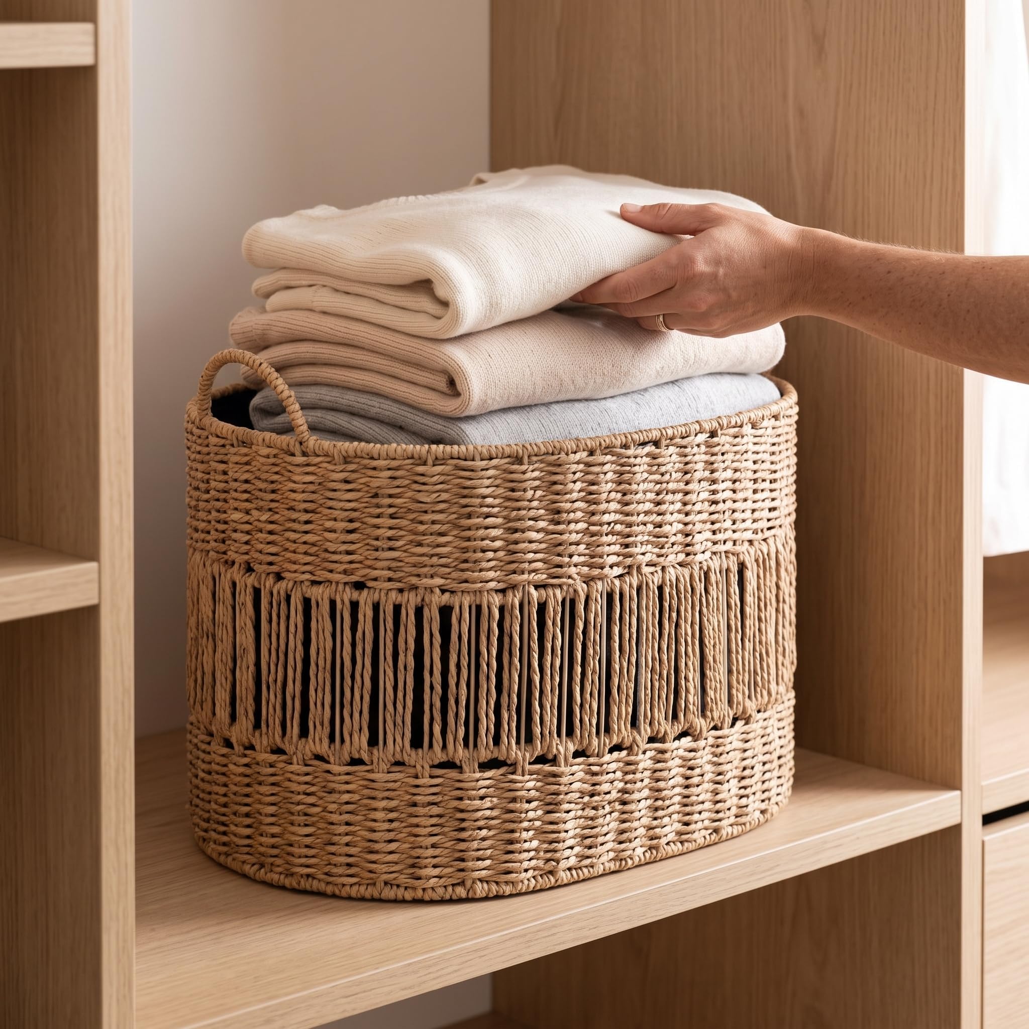 Contenedores Organizadores de Seagrass Tejidos a Mano para Almacenamiento en el Hogar, para la sala - para el baño, Cesta de almacenamiento de estilo japonés, tejida a mano, grande