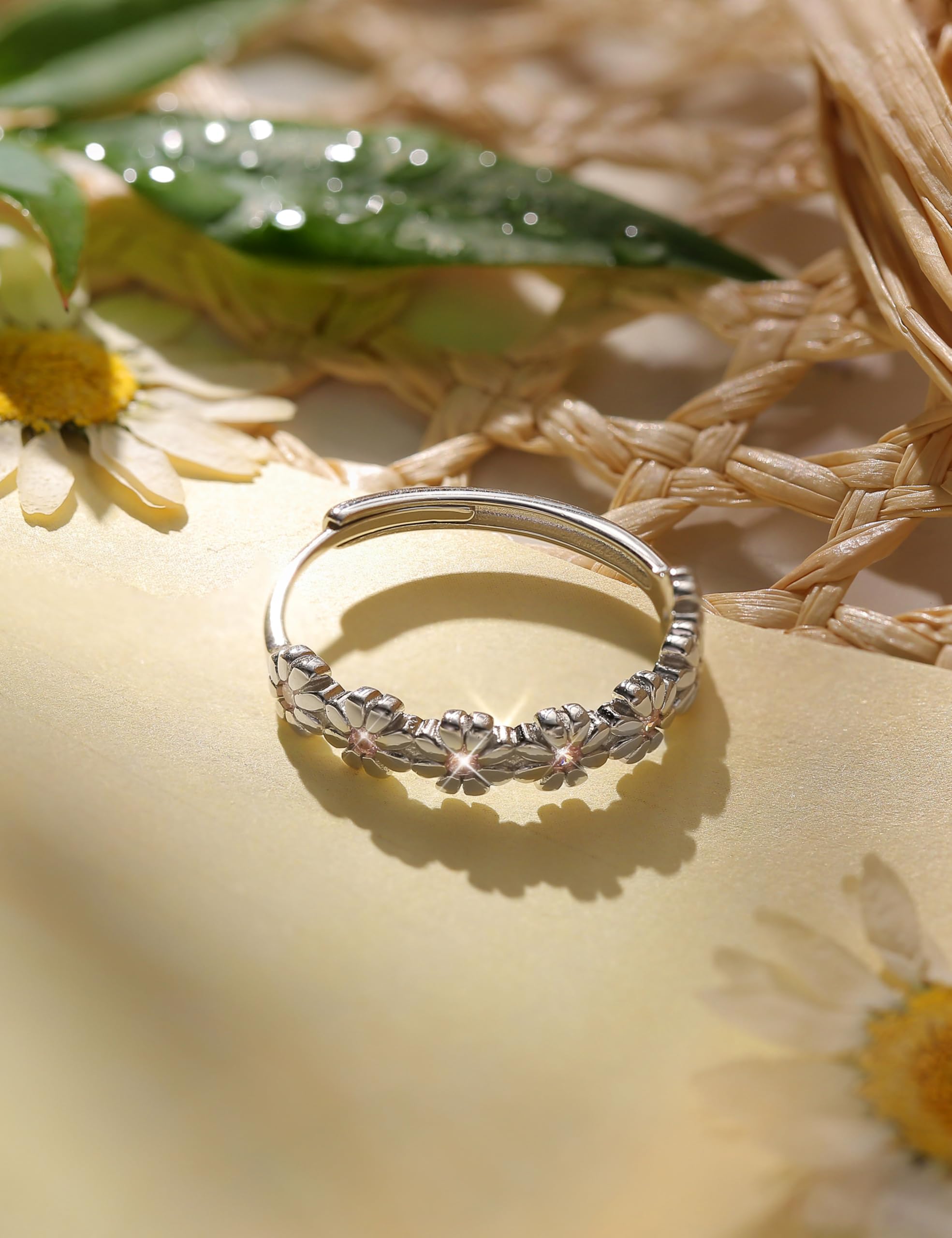 MILACOLATO Anillos Mujer Plata de Ley 925 Anillo Margarita Amarillo/Rosa Circón Cúbico Anillo Abierto Ajustable Anillo Delicado Declaración Anillos de Dedo Anillo de Plata Pulgar para Mujer Chica
