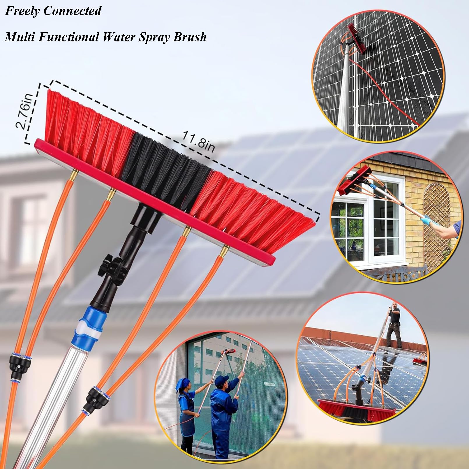 Kit de poste de limpieza de ventanas alimentado por agua, panel solar y cepillo de limpieza exterior para azulejos de vidrio, paredes y suelos, herramienta de limpieza definitiva para un brillo sin