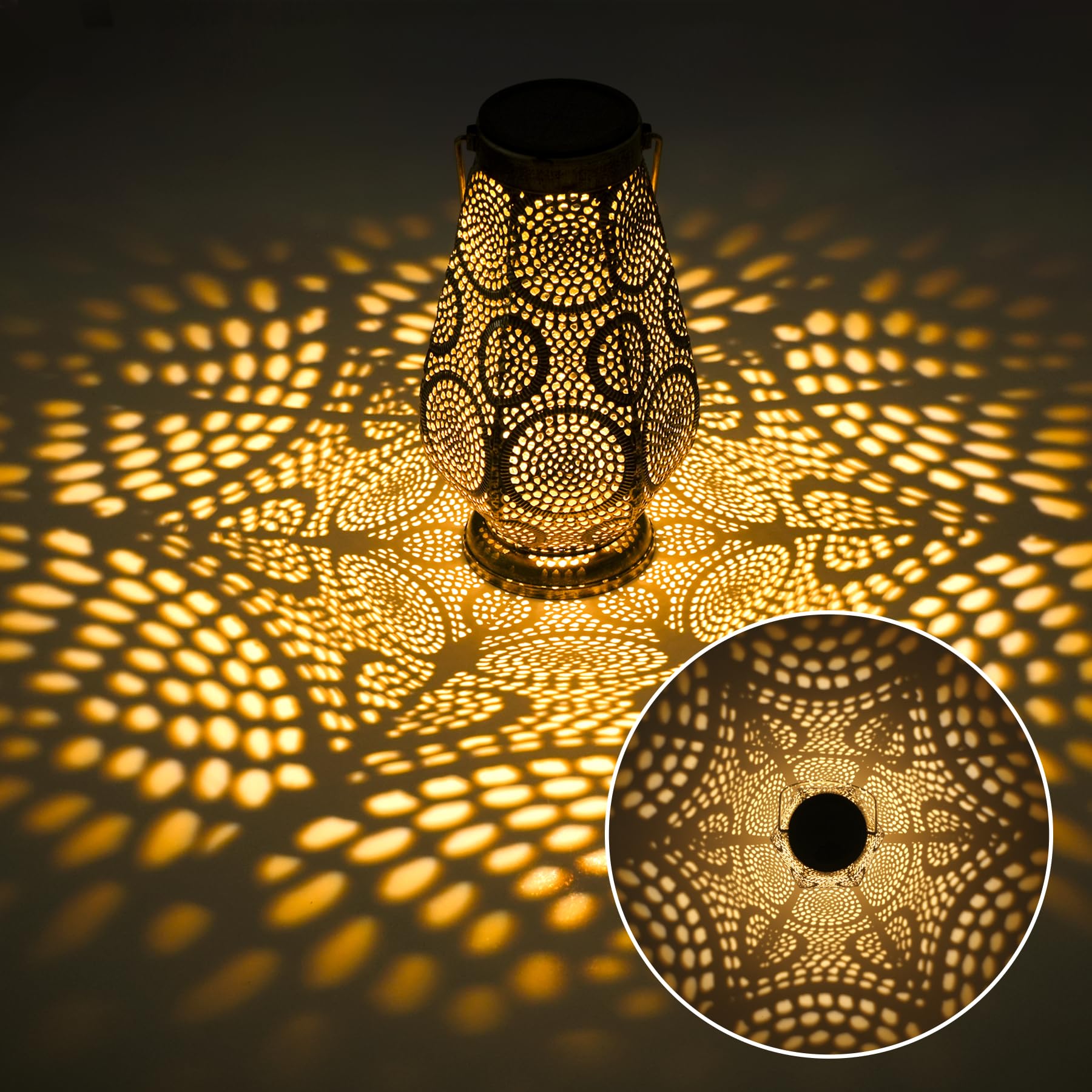JOYCREATOR Lanterna solare per esterni, IP65, resistente alle intemperie, per esterni, da appendere, in metallo, per esterni, cortili, prati, giardini, regali di Natale per donne (bronzo/grande)