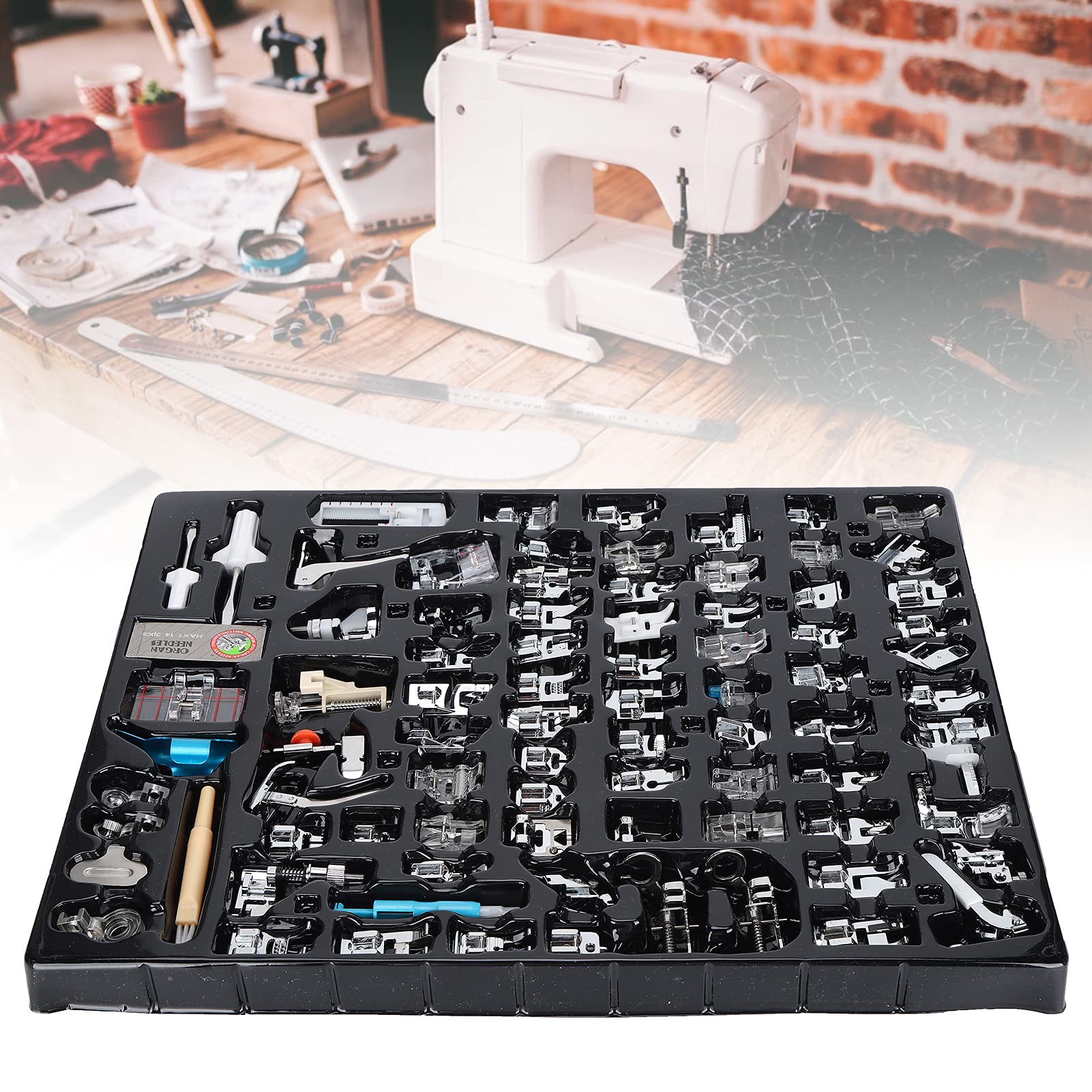 Set piedini 82 pezzi, kit piedini per macchina da cucire accessori per macchine da cucire domestiche, parti di macchine da cucire per la maggior parte delle macchine da cucire