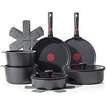 SENSARTE Set di Pentole Antiaderenti 17 Pezzi per Tutti i Piani Cottura Incluso Induzione, con Indicatore di Calore, Manici Amovibili, Compatibile Lavastoviglie e Forno