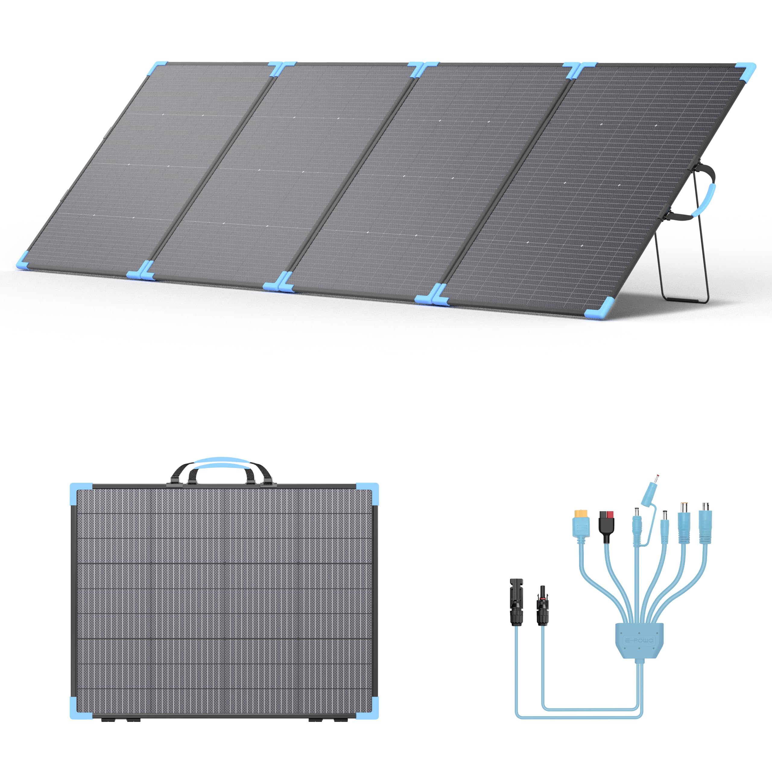Panel solar bifacial plegable de 400 W con 25% de eficiencia, panel solar impermeable IP68, incluye soporte resistente para estación de energía, camping, caravana, jardín y barco