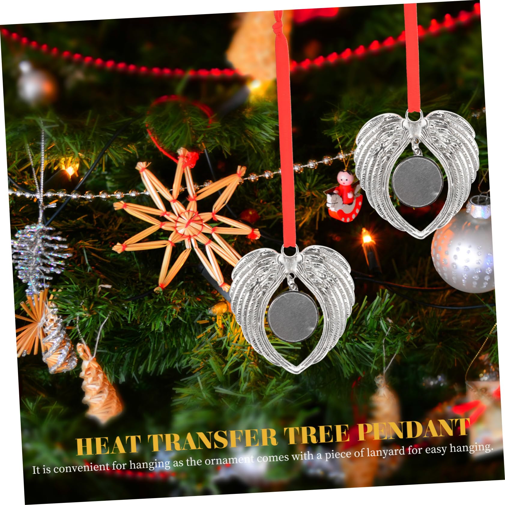 Zerodeko 3 Series Colgante De Alas De Ángel Navidad Pegatinas Espacios En De Sublimación De Navidad Adornos De Fotos para El Árbol Adorno De ala Silver Aleación De Zinc 6 Piezas*3
