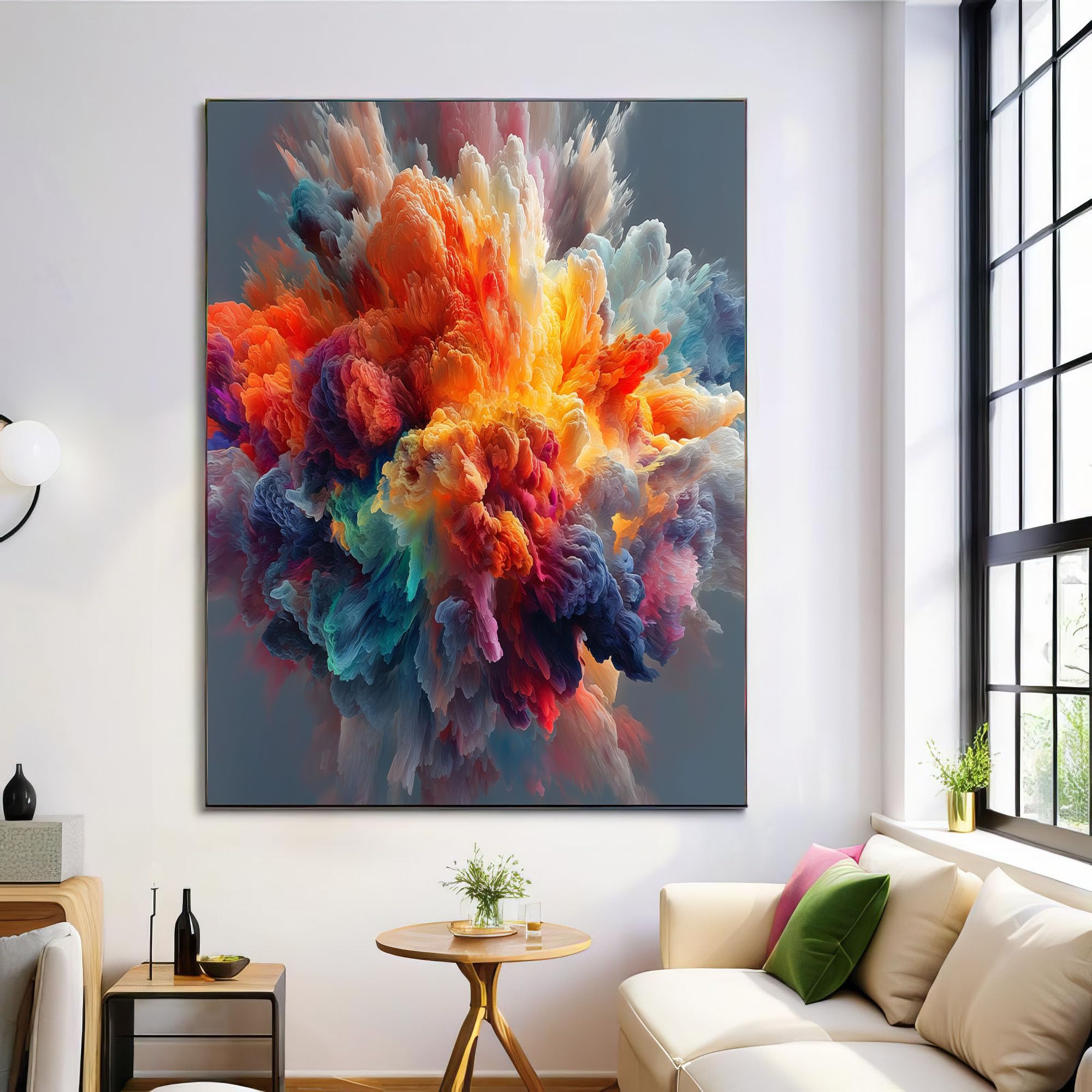 Moderne Bilder Wohnzimmer Poster 80x120cm Hochformat, Abstrakt Explosion Wolken Bunt Leinwand Bilder Deko, Wandbilder für Wohnzimmer Schlafzimmer Ohne Rahmen